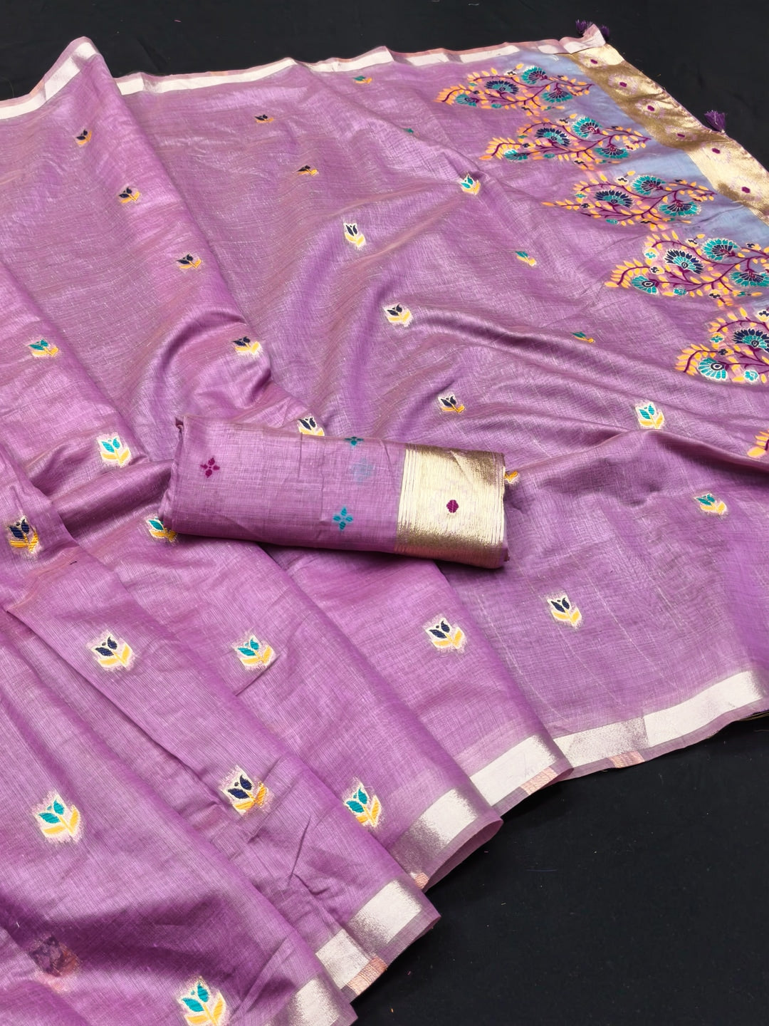 Peachmode Mauve Cotton Blend Jamdani Woven Saree - Image 2