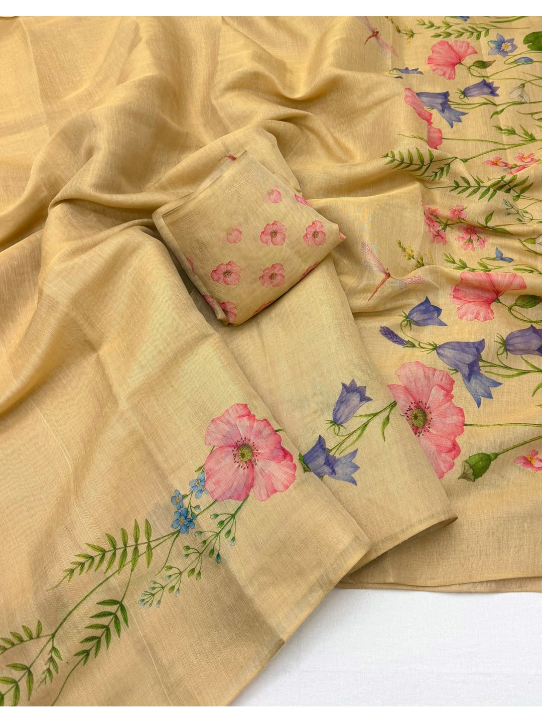 Peachmode Chikoo Garden Floral Printed Art Silk Saree - Image 2
