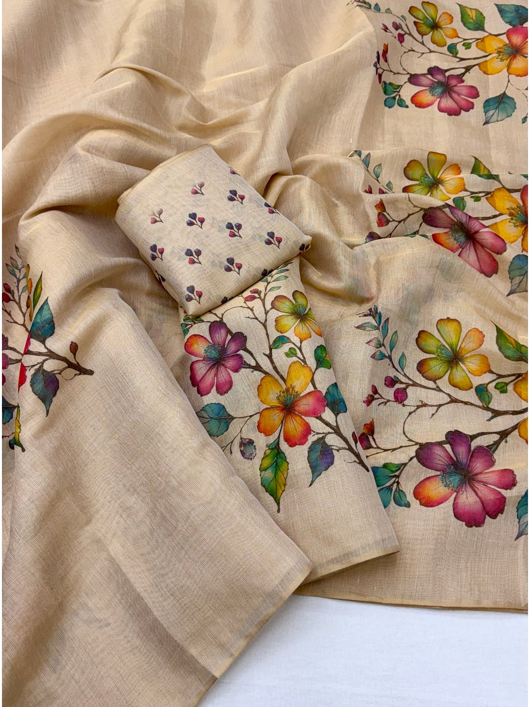 Peachmode Chikoo Bouquet Printed Art Silk Saree - Image 2