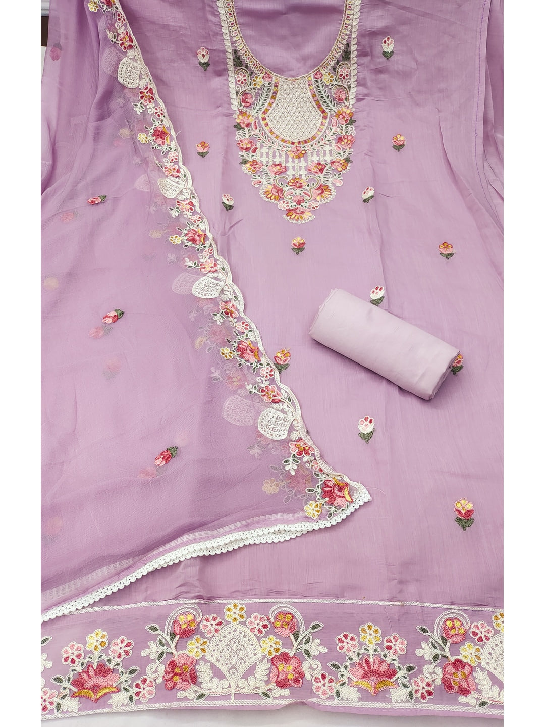 Peachmode Cotton Silk Purple Unstitched Dress Material - Image 3