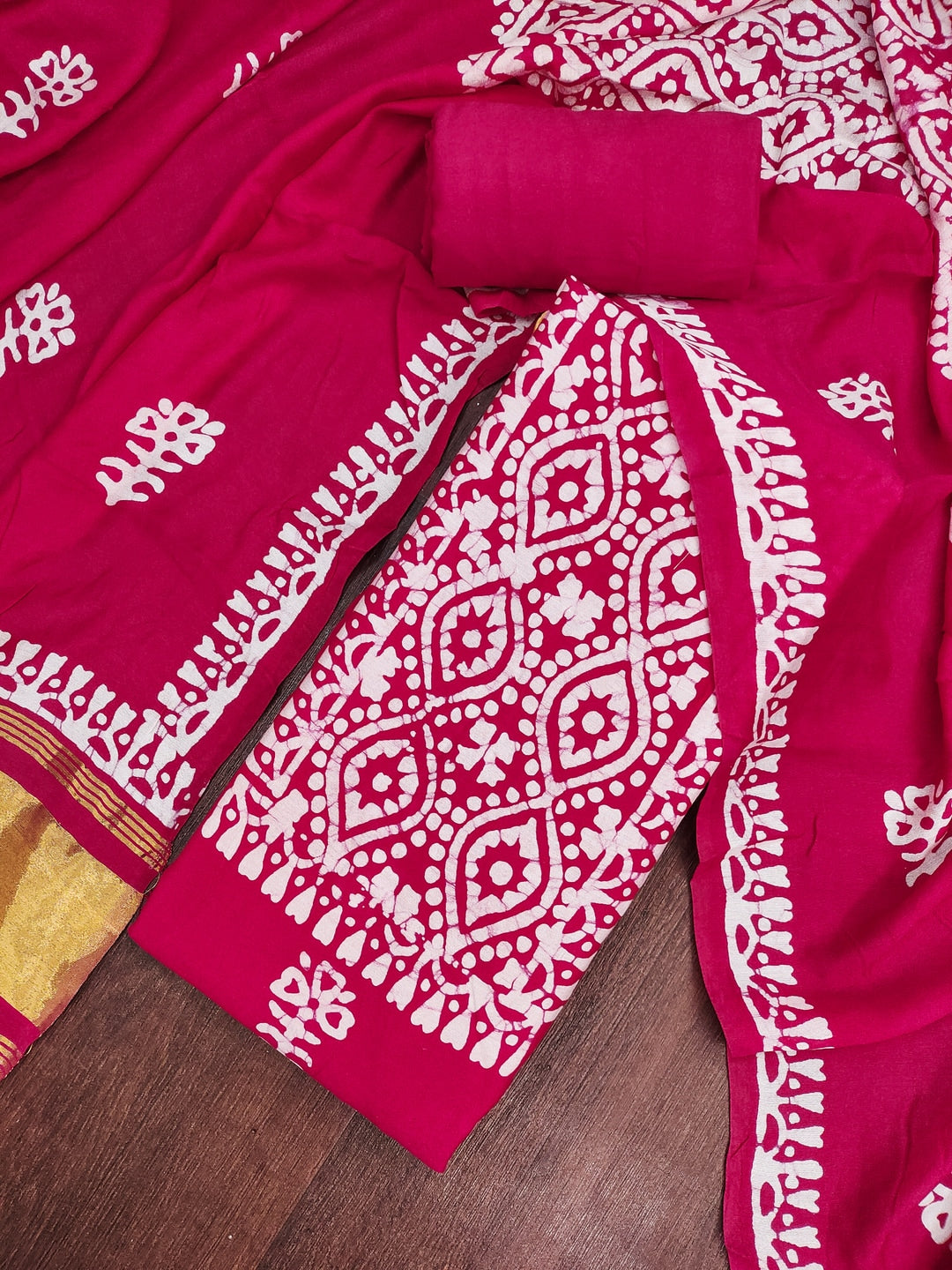 Peachmode Banarasi Cotton Pink Unstitched Dress Material - Image 3