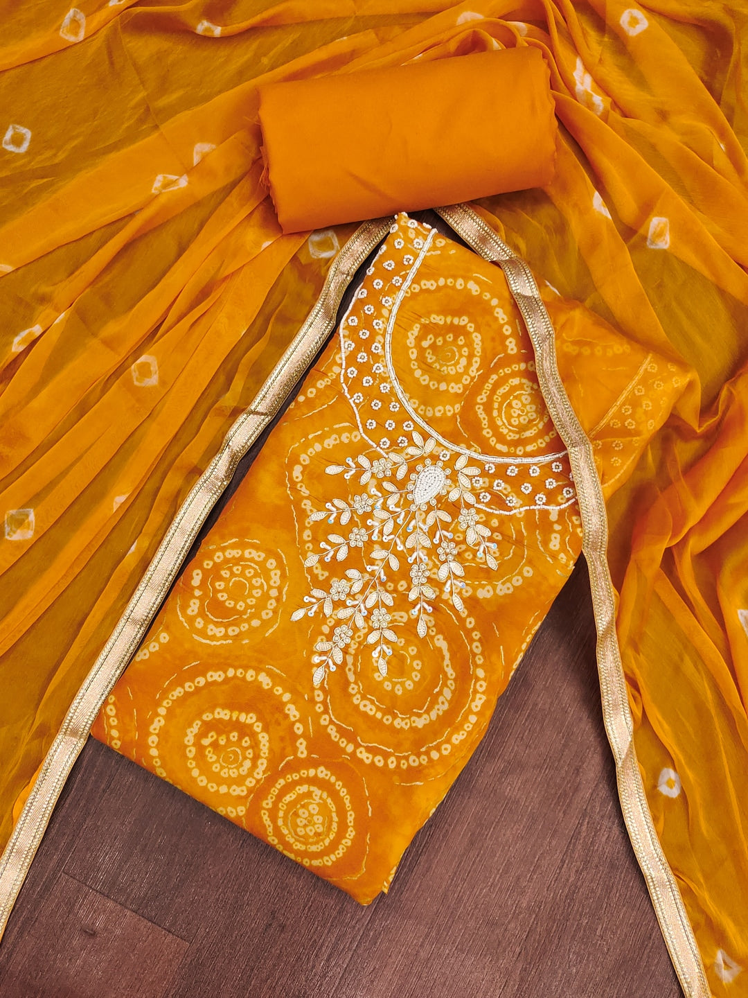 Peachmode Cambric Cotton Mustard Unstitched Dress Material - Image 3