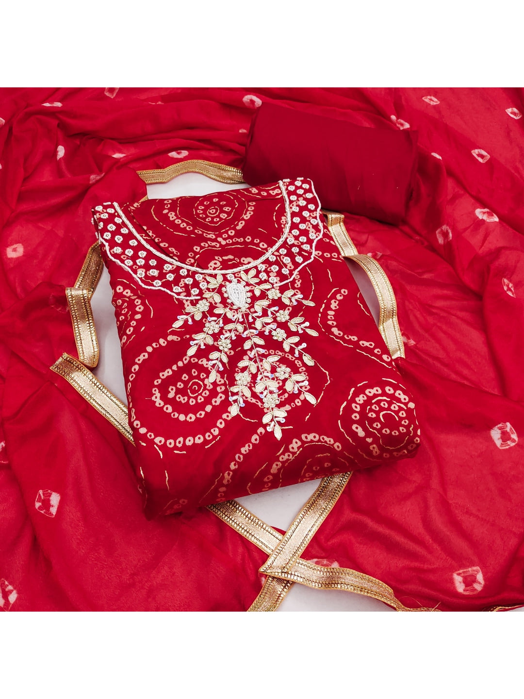 Peachmode Cambric Cotton Red Unstitched Dress Material - Image 4