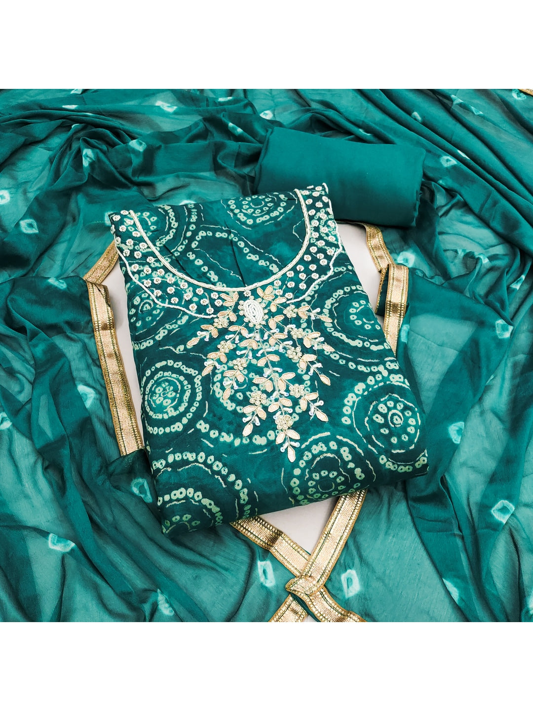 Peachmode Cambric Cotton Rama Green Unstitched Dress Material - Image 4