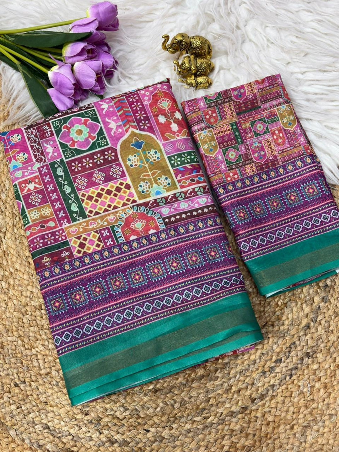 Peachmode Magenta Digital Printed Mul Cotton Saree - Image 2