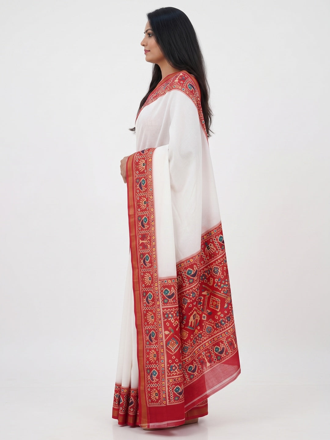 Peachmode White Digital Printed Mul Cotton Saree - Image 4