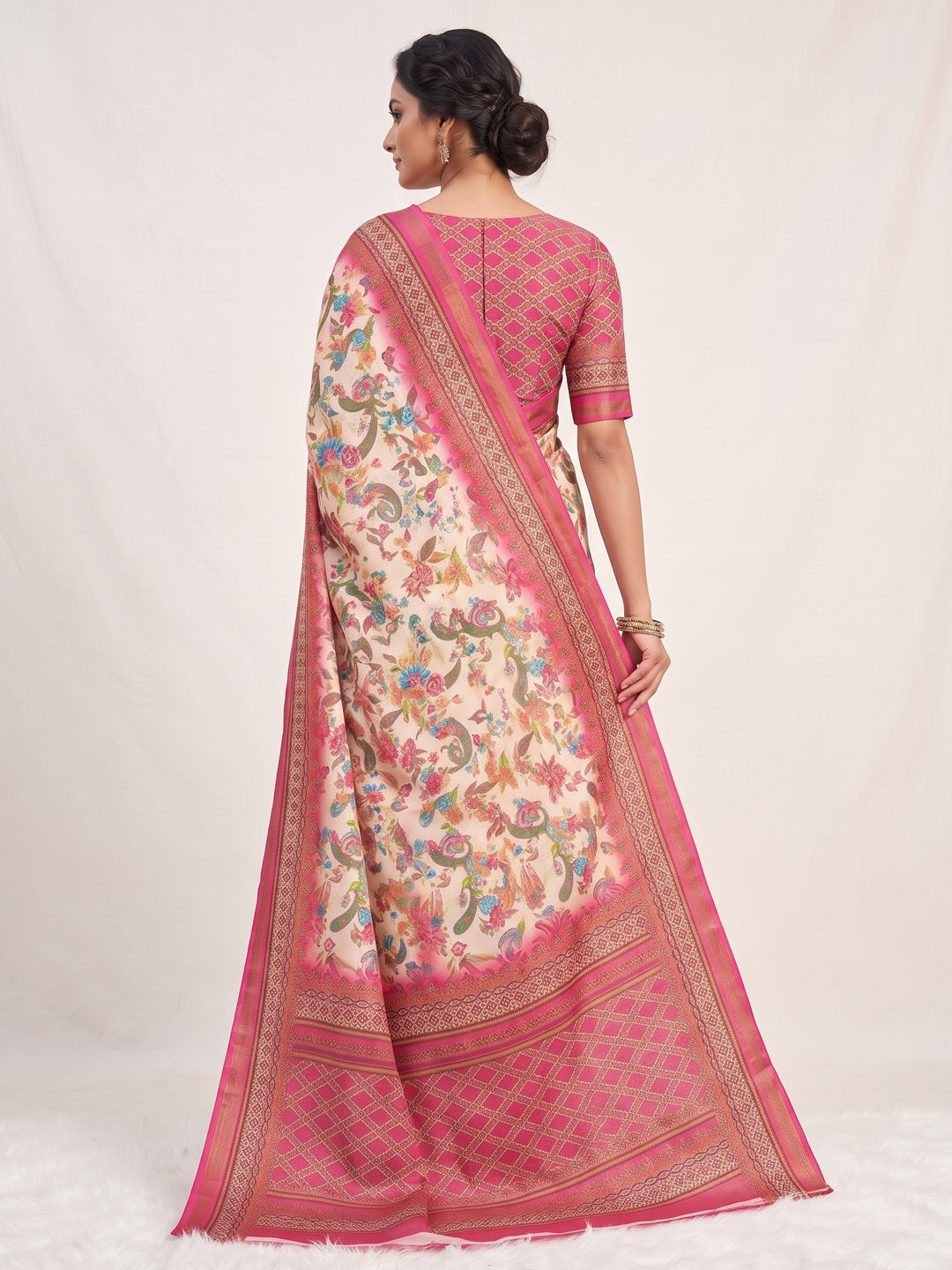 Peachmode Pink Digital Printed Mul Cotton Saree - Image 4