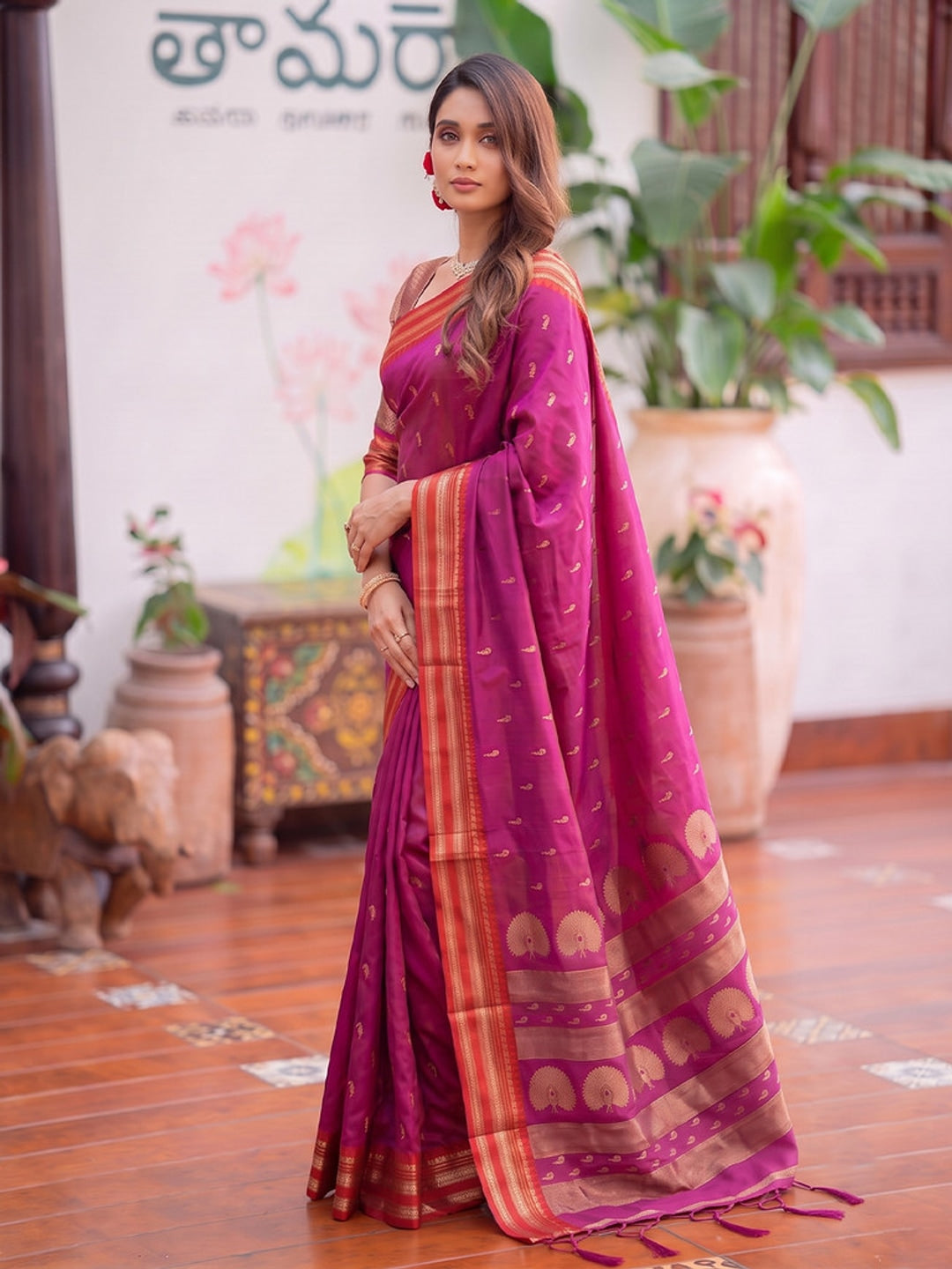 Peachmode Light Pink Soft Silk Woven Saree - Image 3