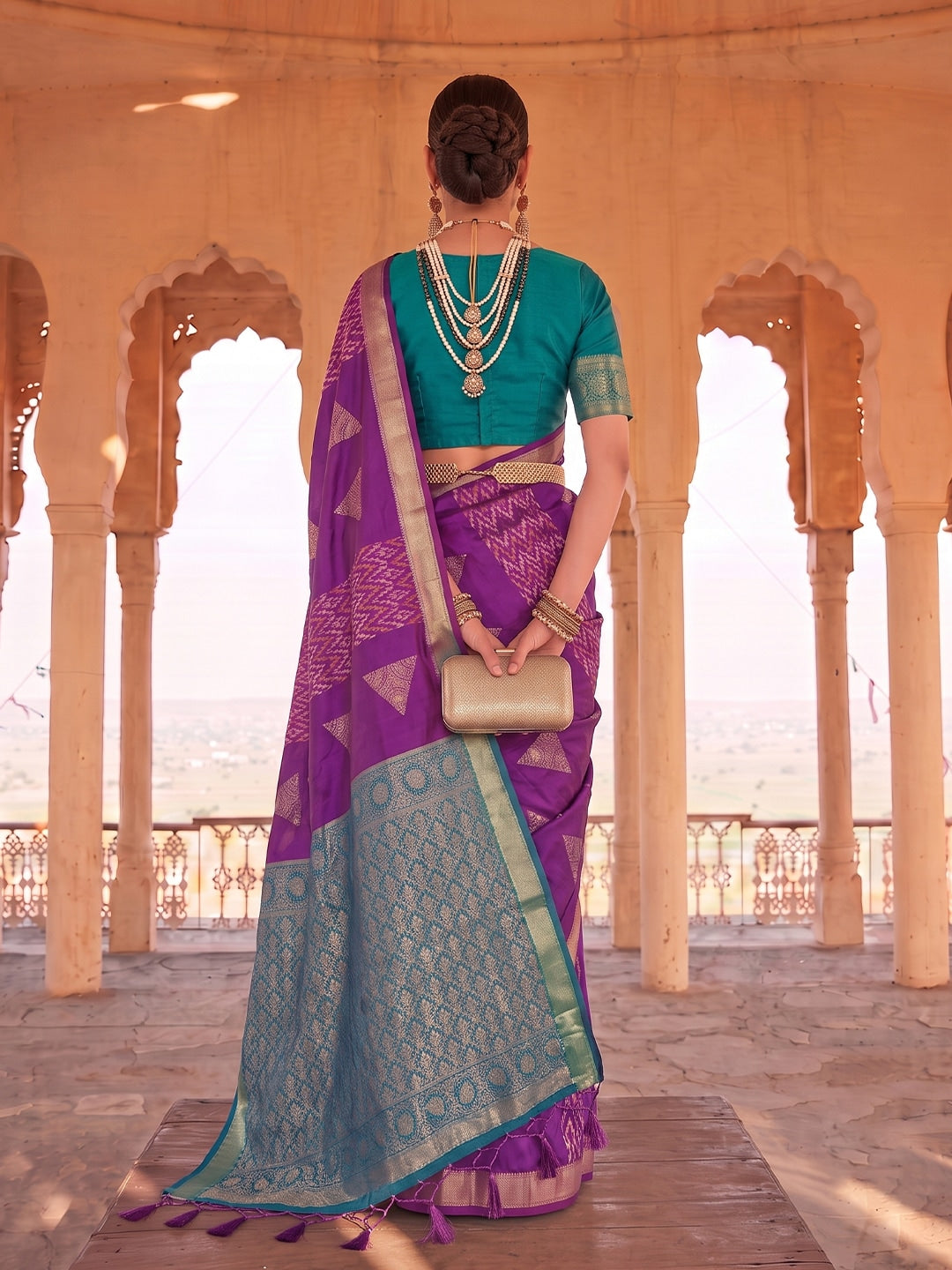 Peachmode Purple Soft Silk Woven Saree - Image 2