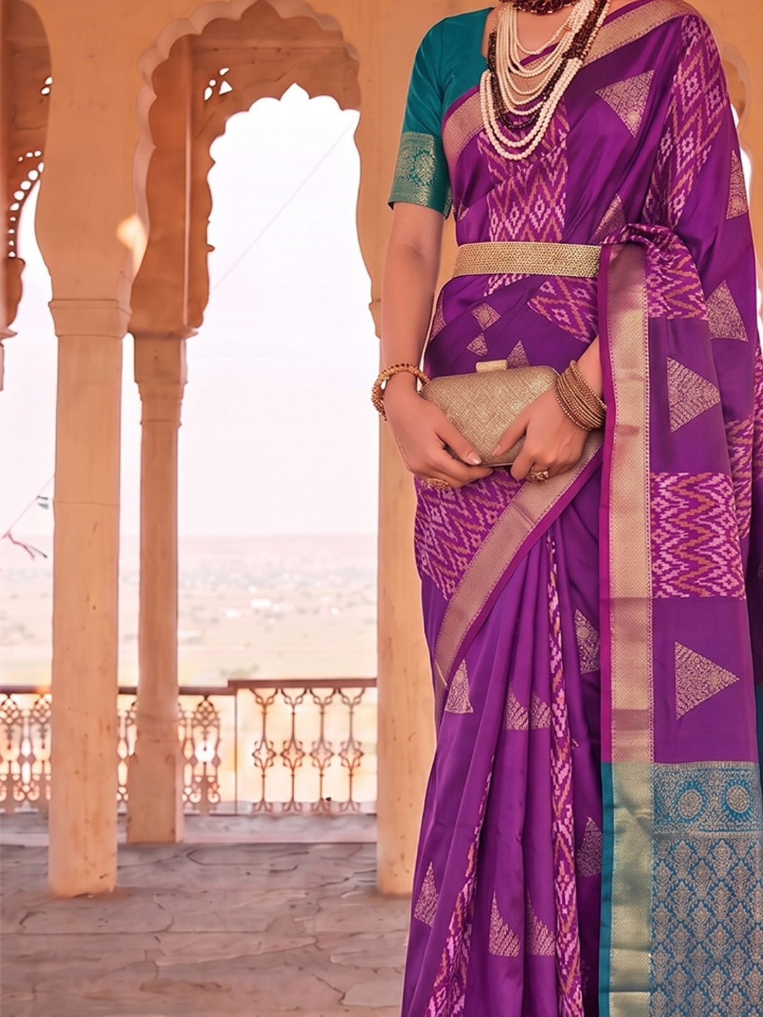 Peachmode Purple Soft Silk Woven Saree - Image 5