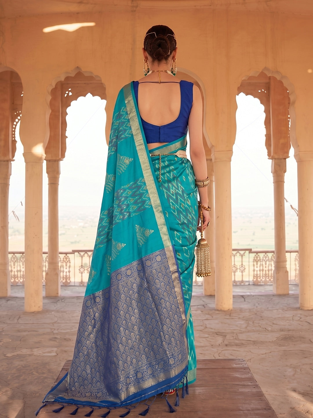 Peachmode Sky Blue Soft Silk Woven Saree - Image 2