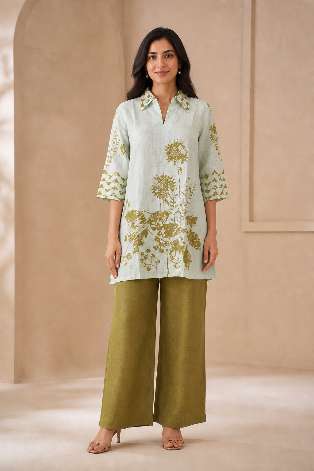 Green Linen Botanical Printed Co-ord Set - Image 2