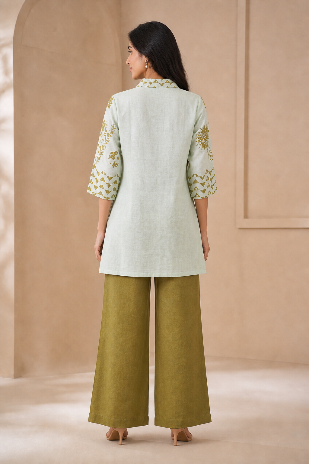 Green Linen Botanical Printed Co-ord Set - Image 4