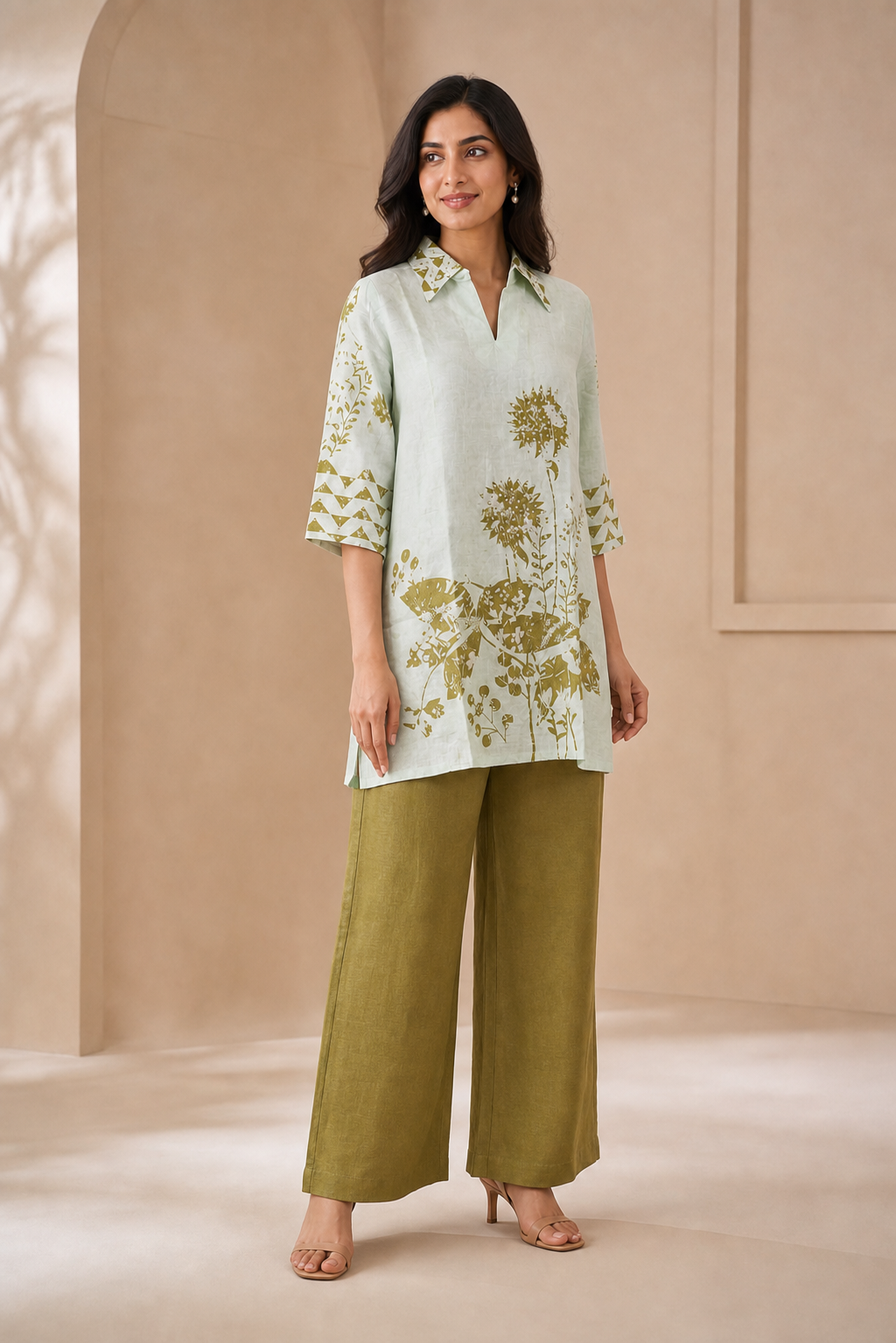 Green Linen Botanical Printed Co-ord Set - Image 5