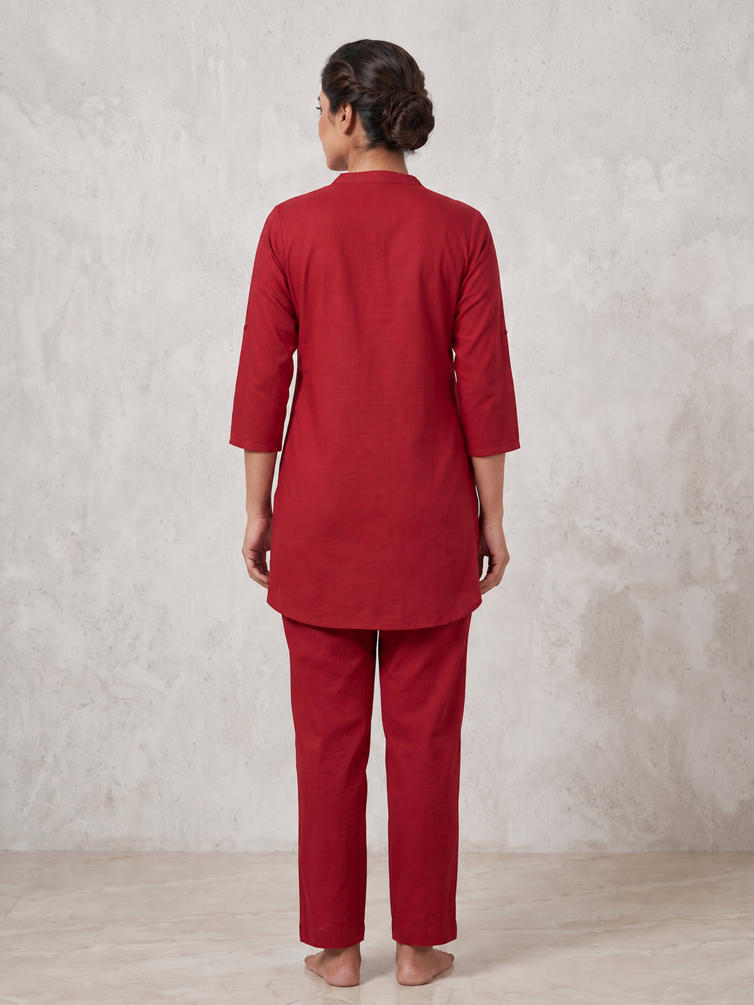 Peachmode Red Pure Cotton Floral Embroidered Co-ord Set - Image 5