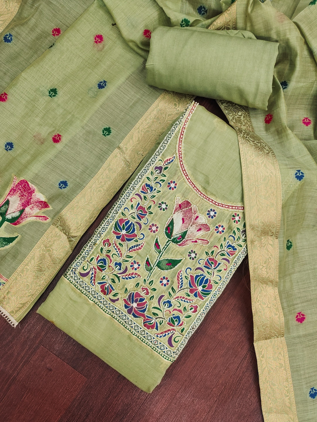 Peachmode Green Unstitched Dress Material - Image 3