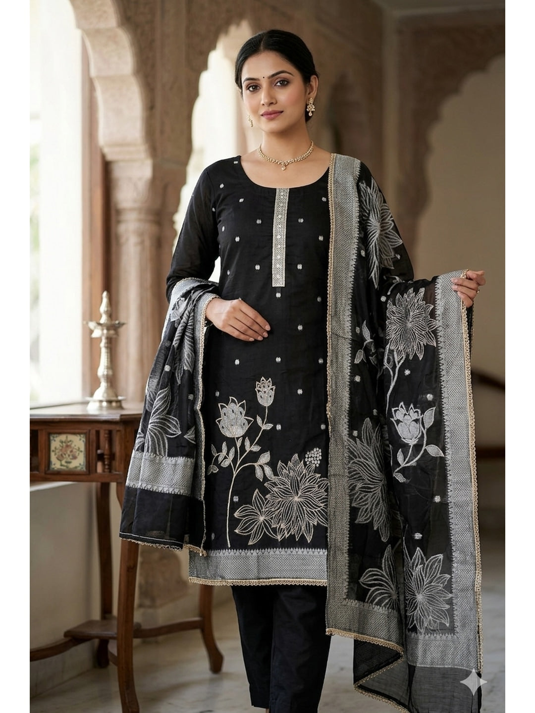 Peachmode Black Unstitched Dress Material - Image 1
