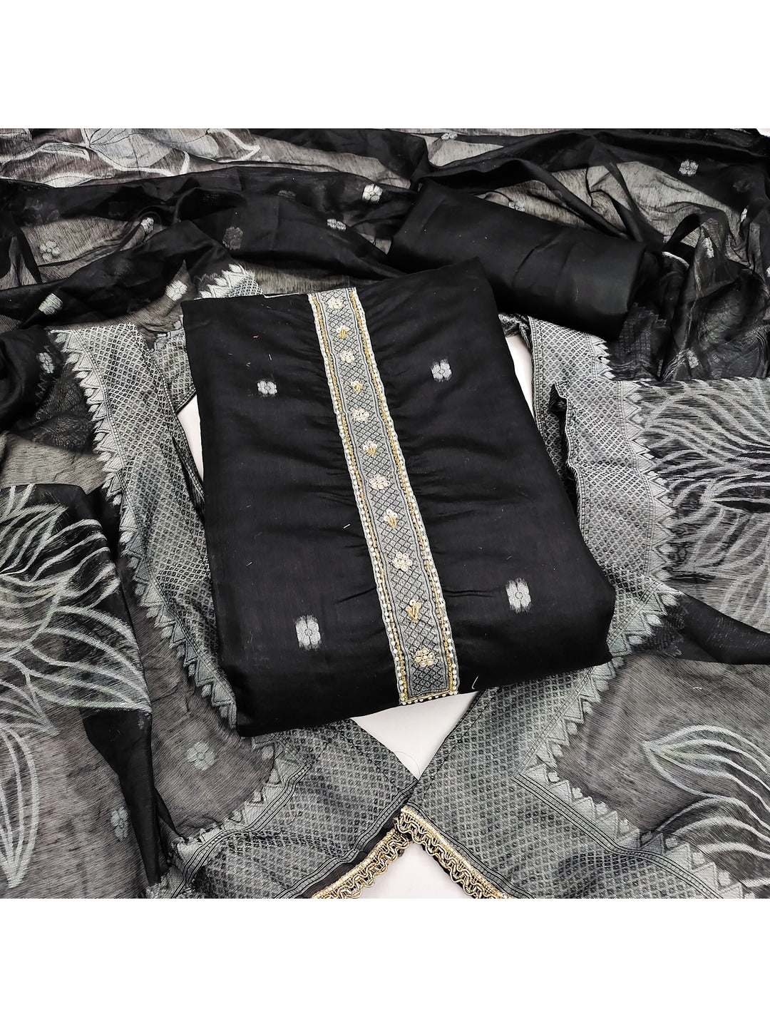 Peachmode Black Unstitched Dress Material - Image 3