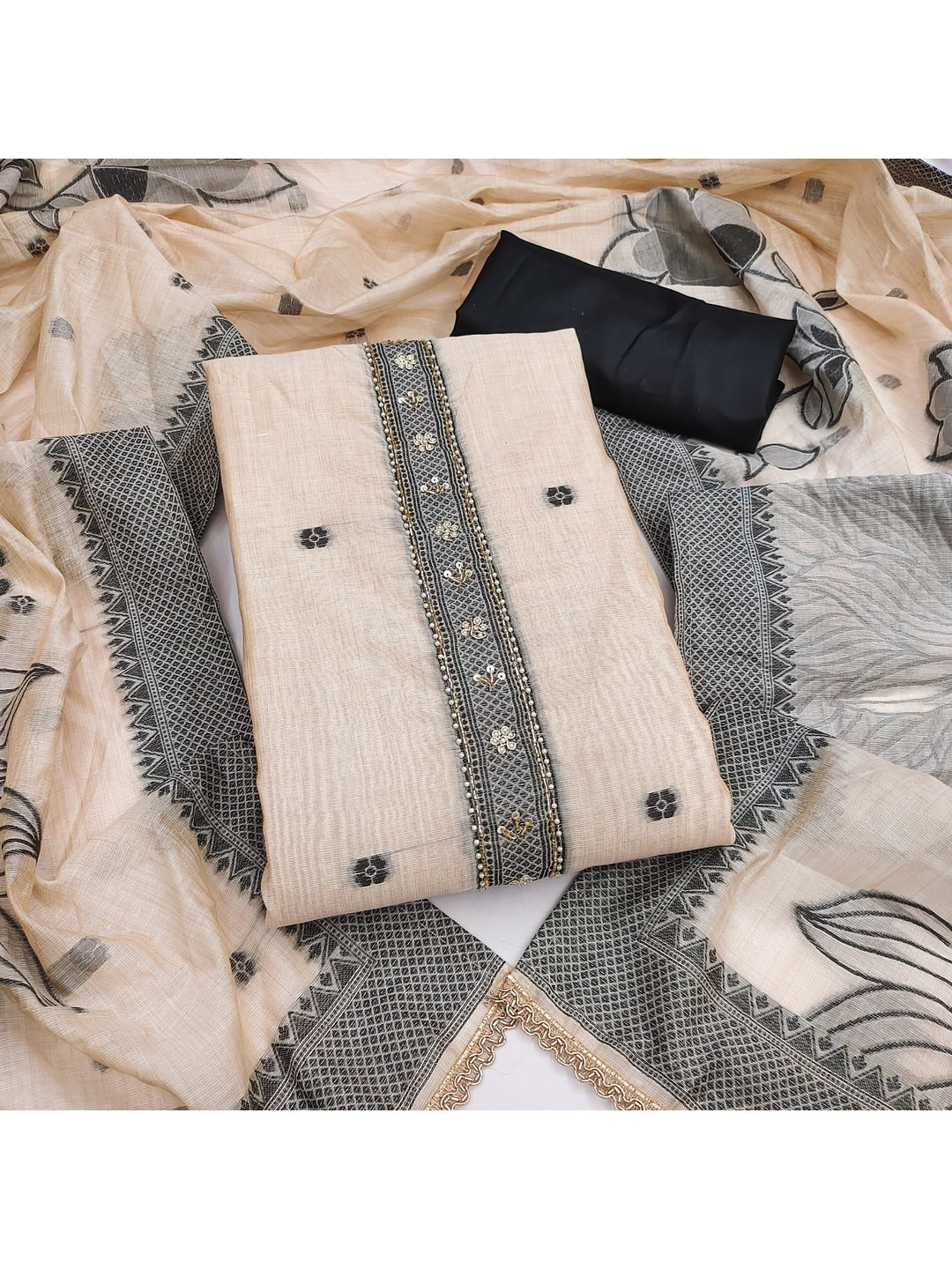 Peachmode Chikoo Unstitched Dress Material - Image 3