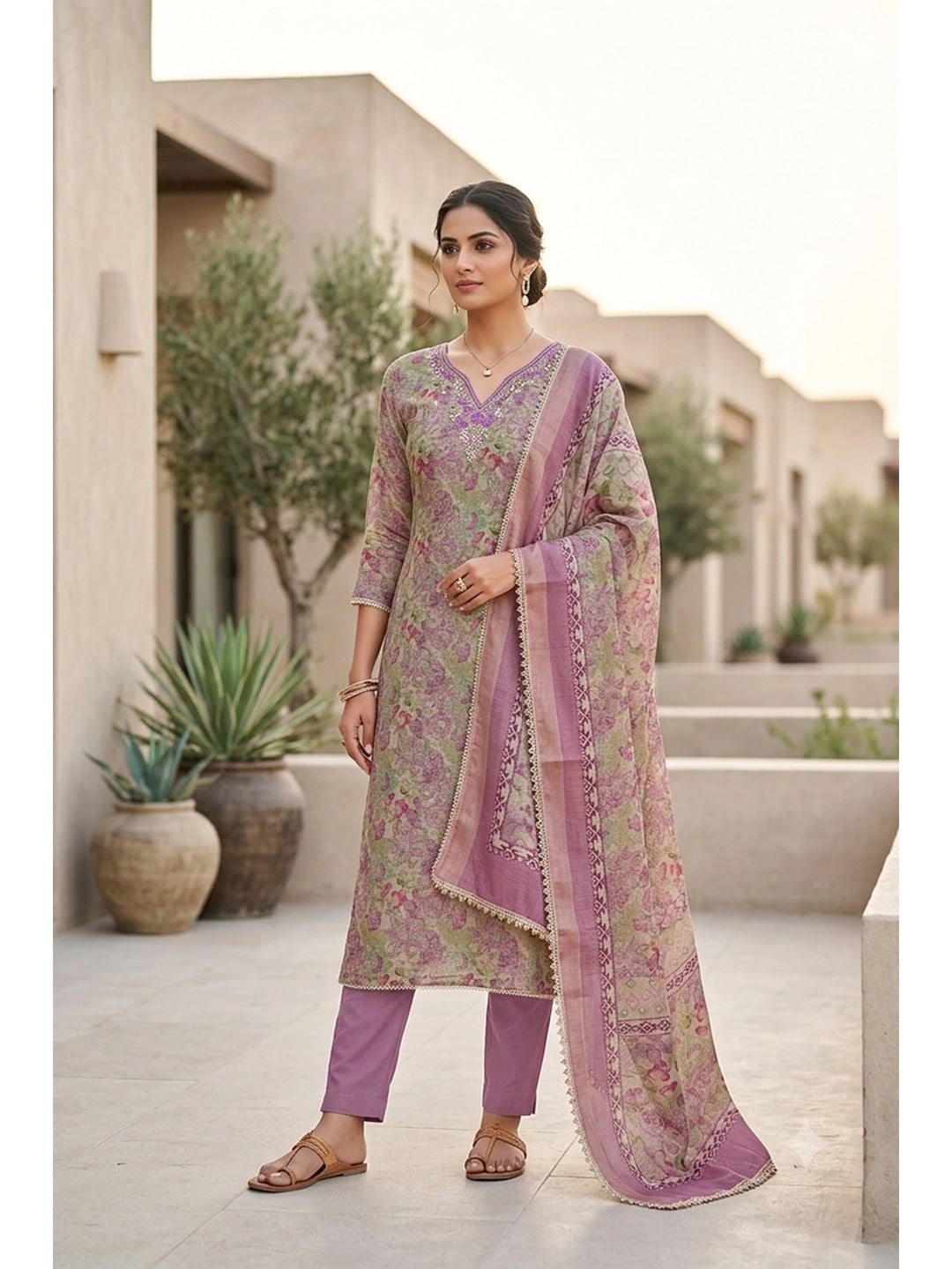 Peachmode Pink Unstitched Dress Material - Image 1