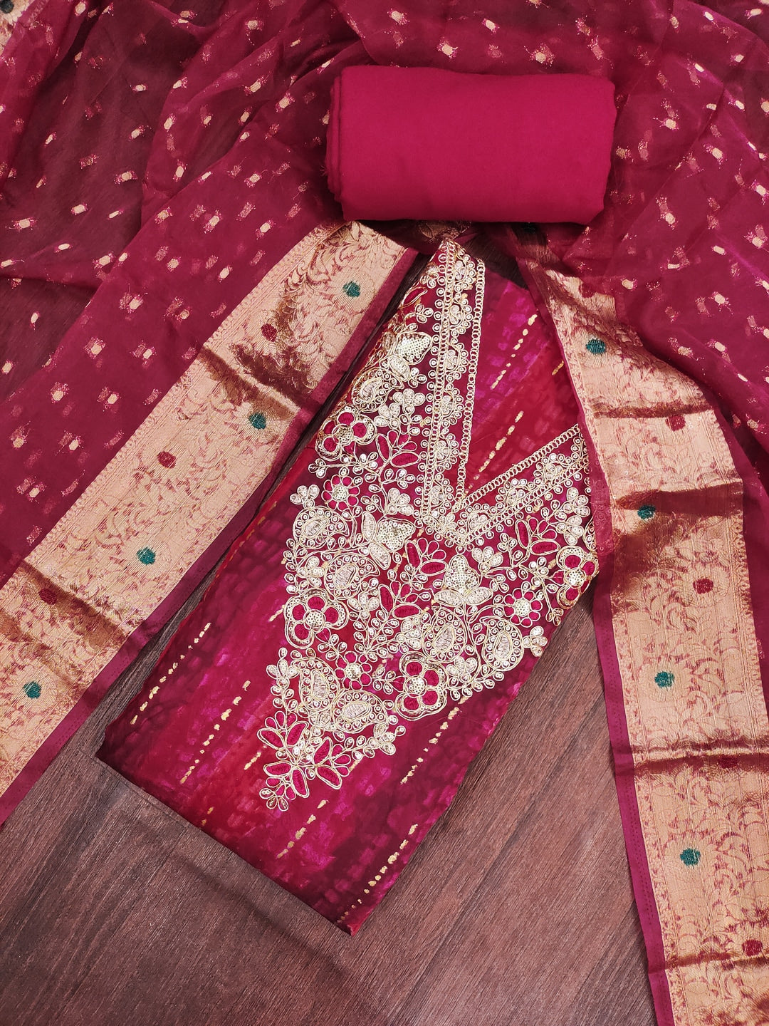 Peachmode Maroon Unstitched Dress Material - Image 3