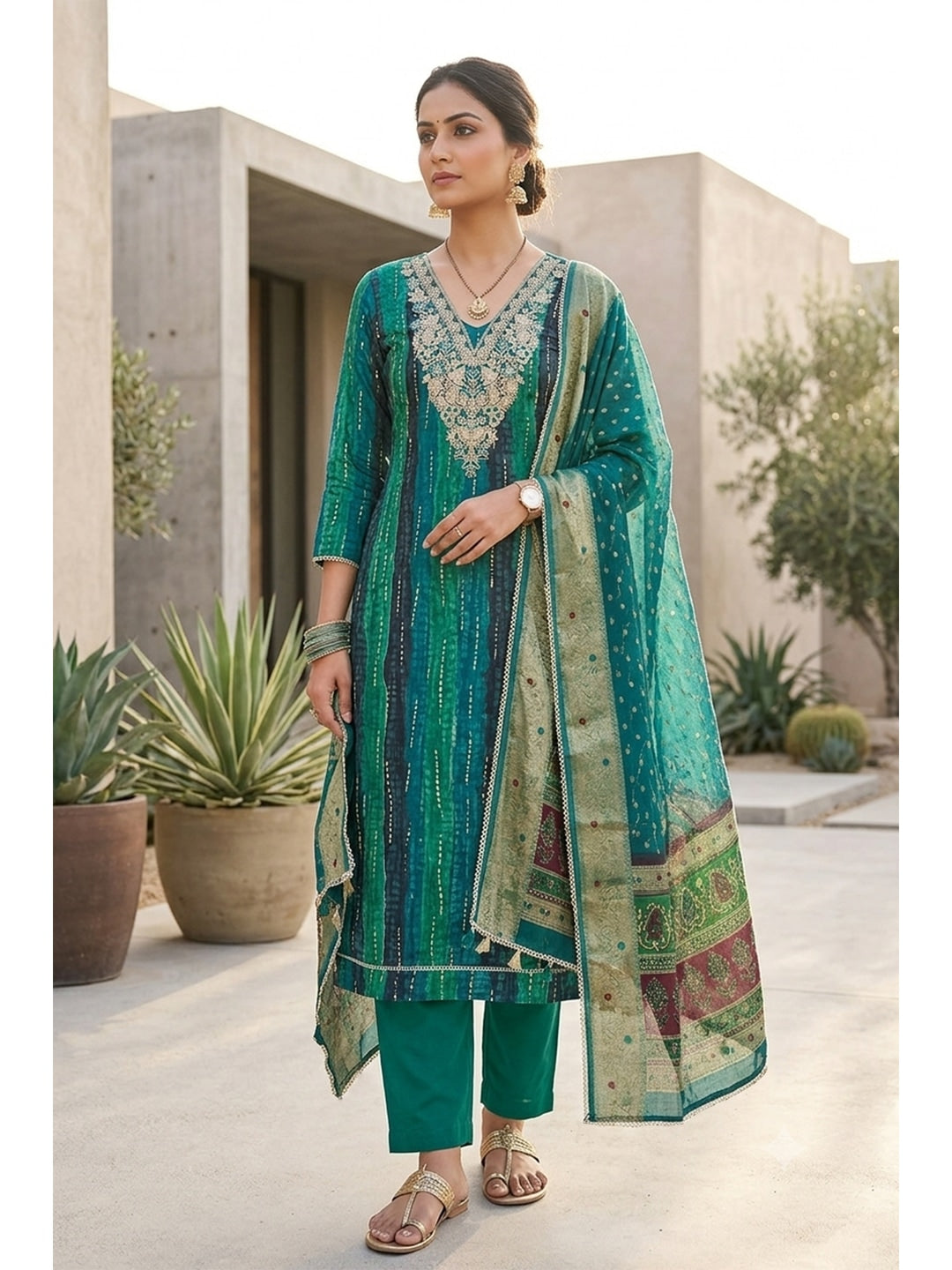 Peachmode Green Unstitched Dress Material - Image 1