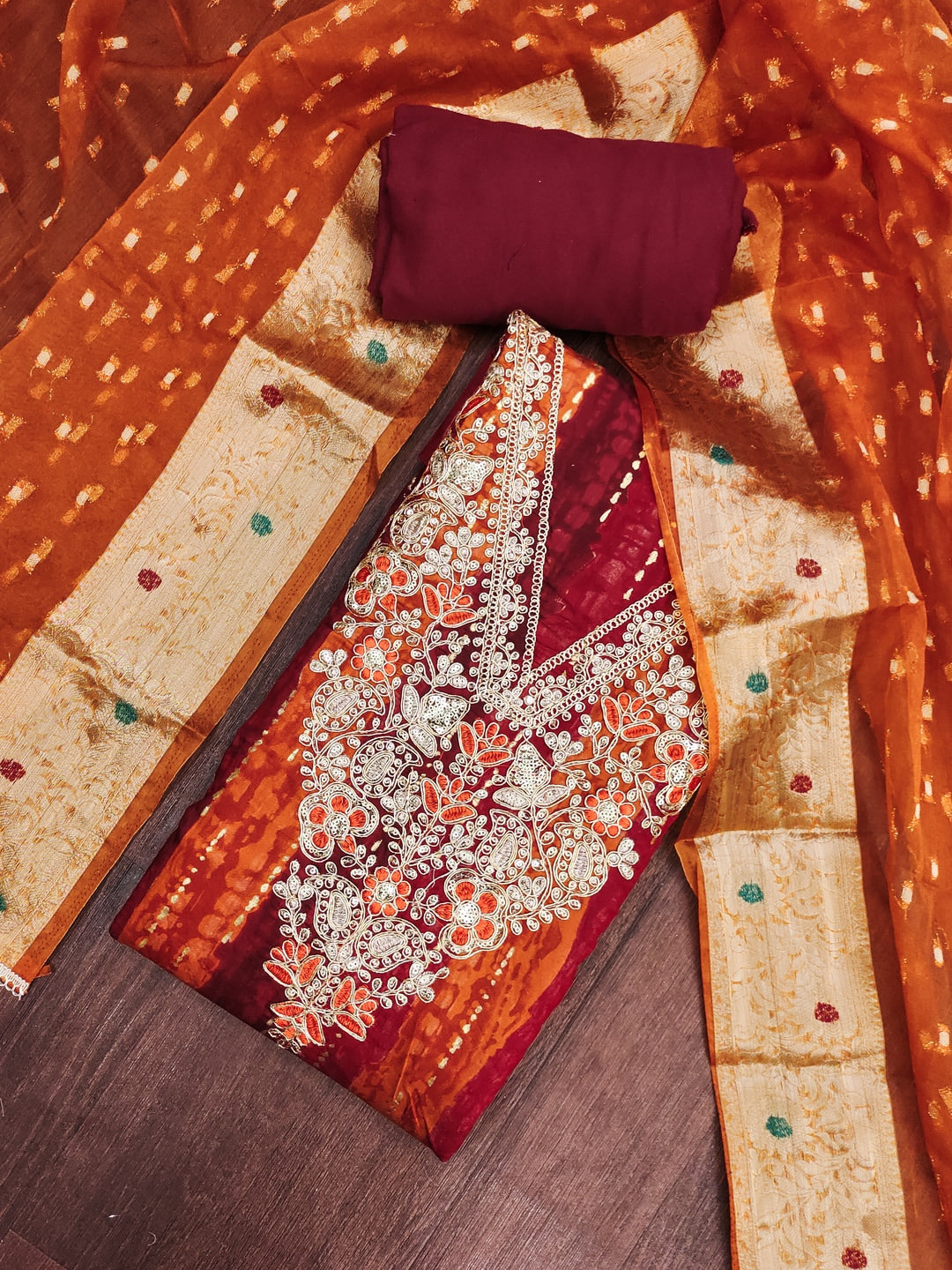 Peachmode Rust Unstitched Dress Material - Image 3