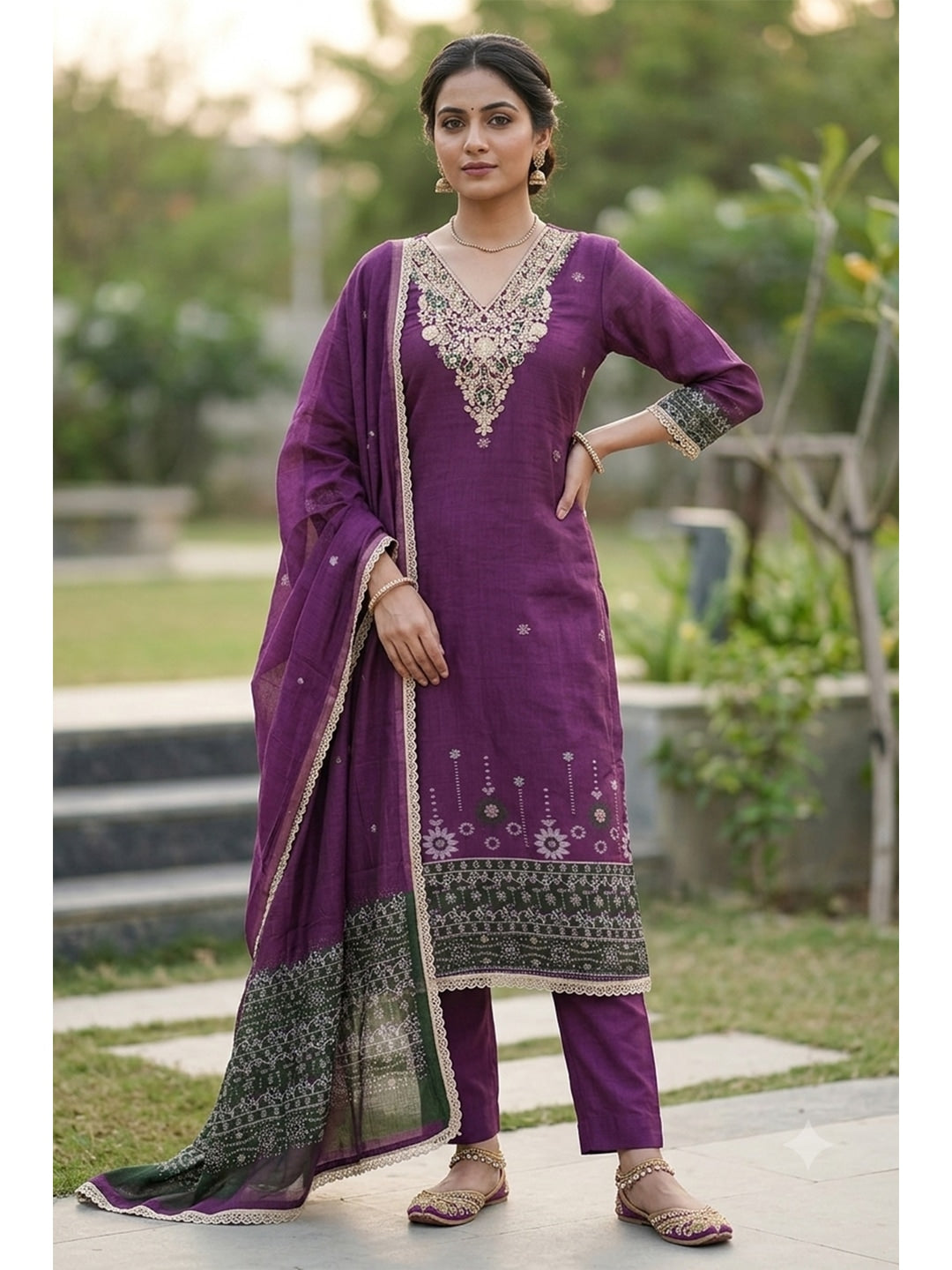 Peachmode Purple Unstitched Dress Material - Image 1