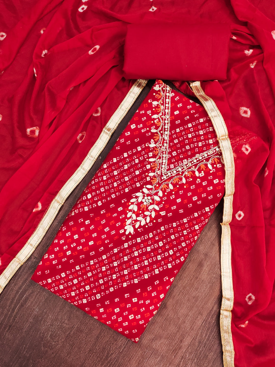 Peachmode Red Unstitched Dress Material - Image 3