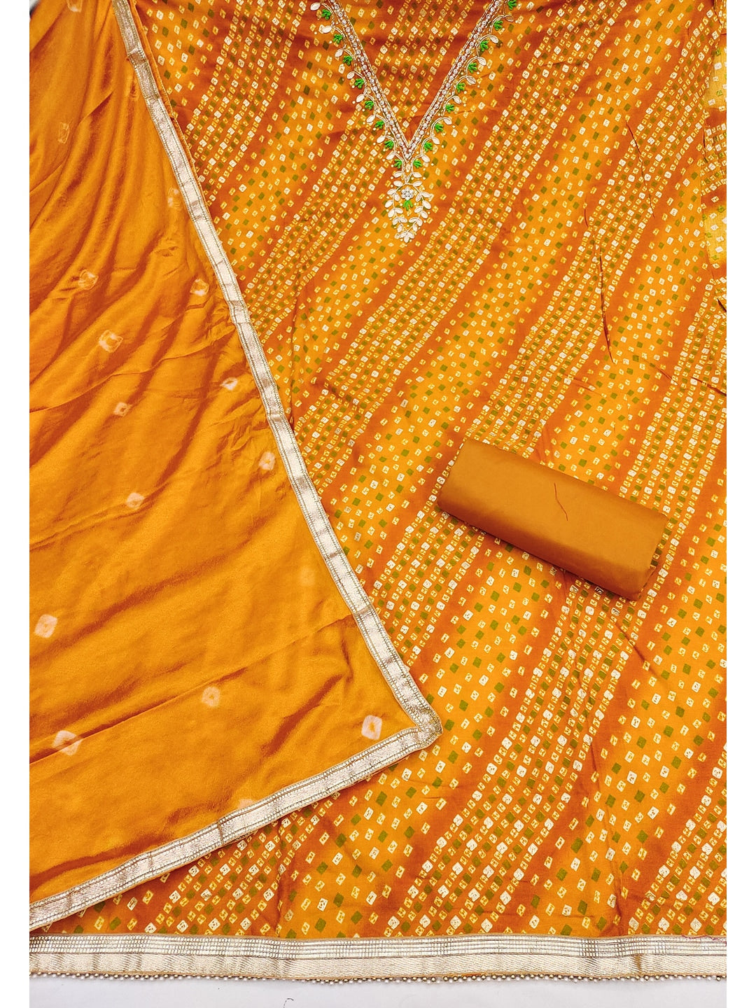 Peachmode Mustard Unstitched Dress Material - Image 2