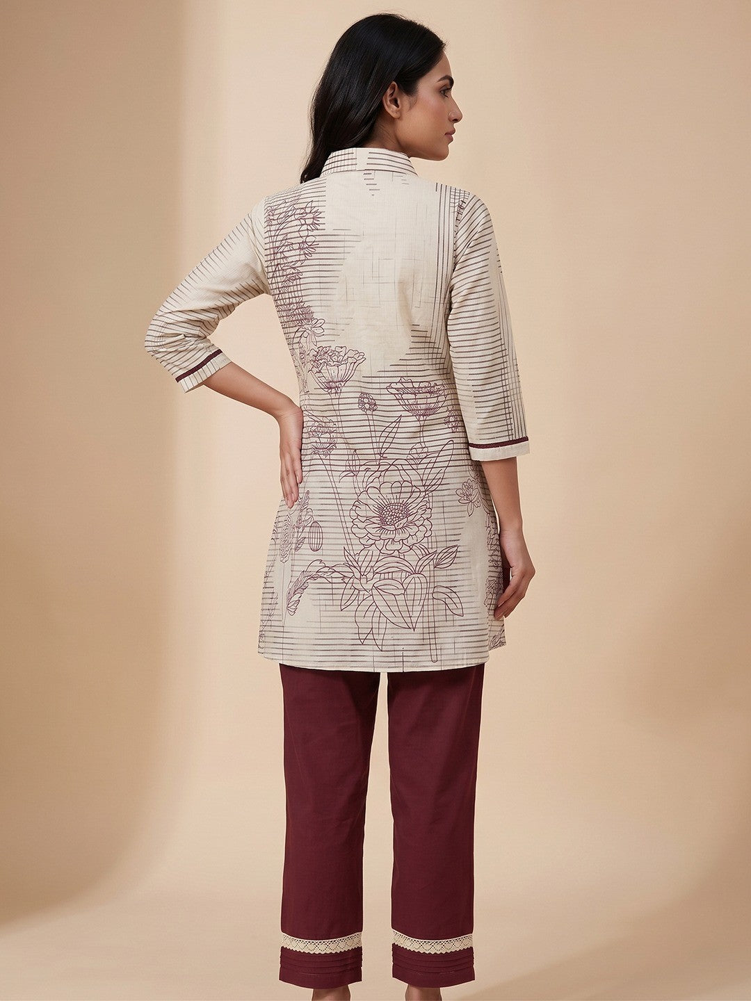 Peachmode Cream Pure Cotton Floral Printed Co-ord Set - Image 4