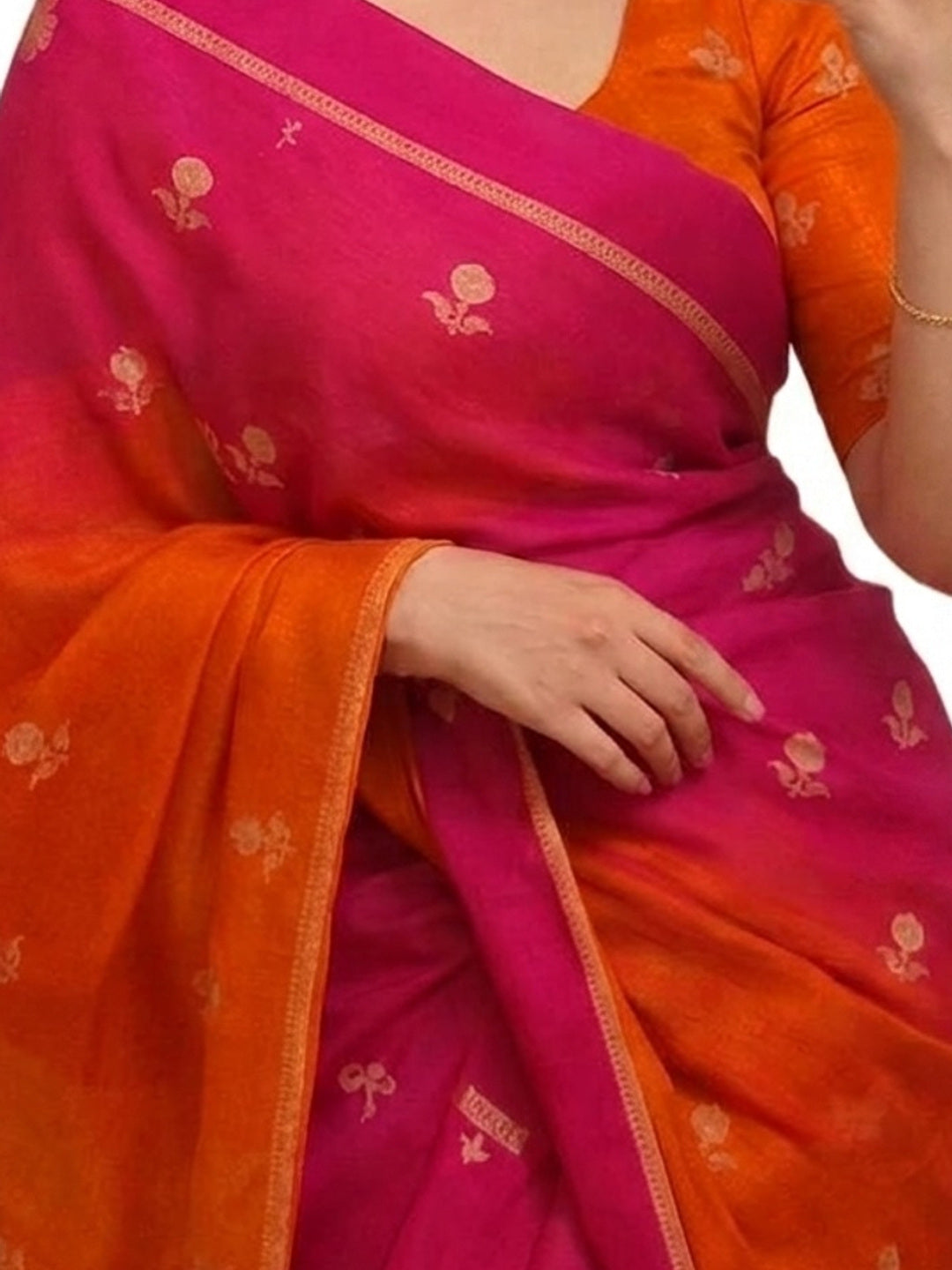 Peachmode Magenta Viscose Khadi Silk Zari Saree - Image 1