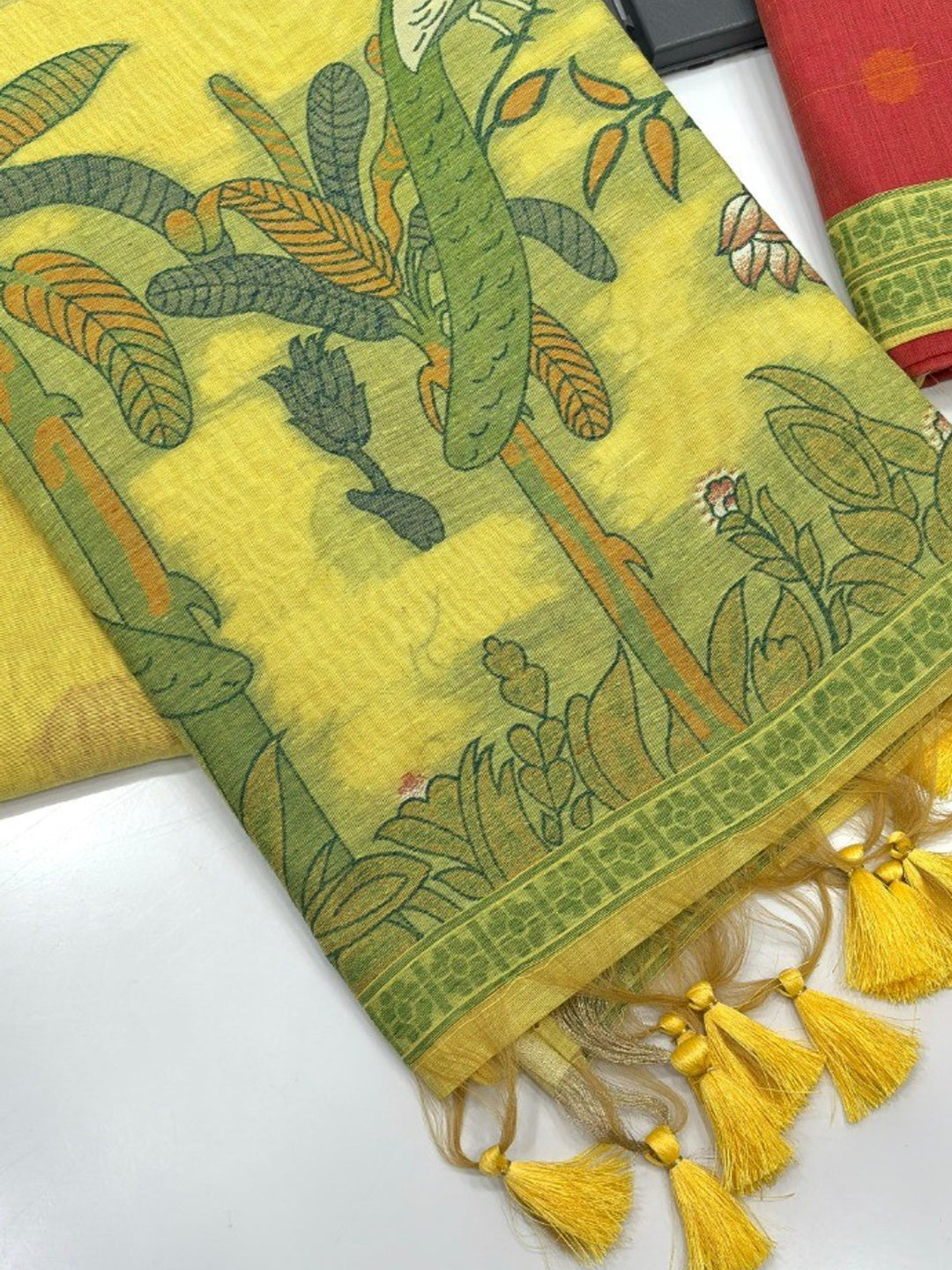 Yellow Soft Cotton Silk Saree Featuring Delicate Floral Weaving - Image 1
