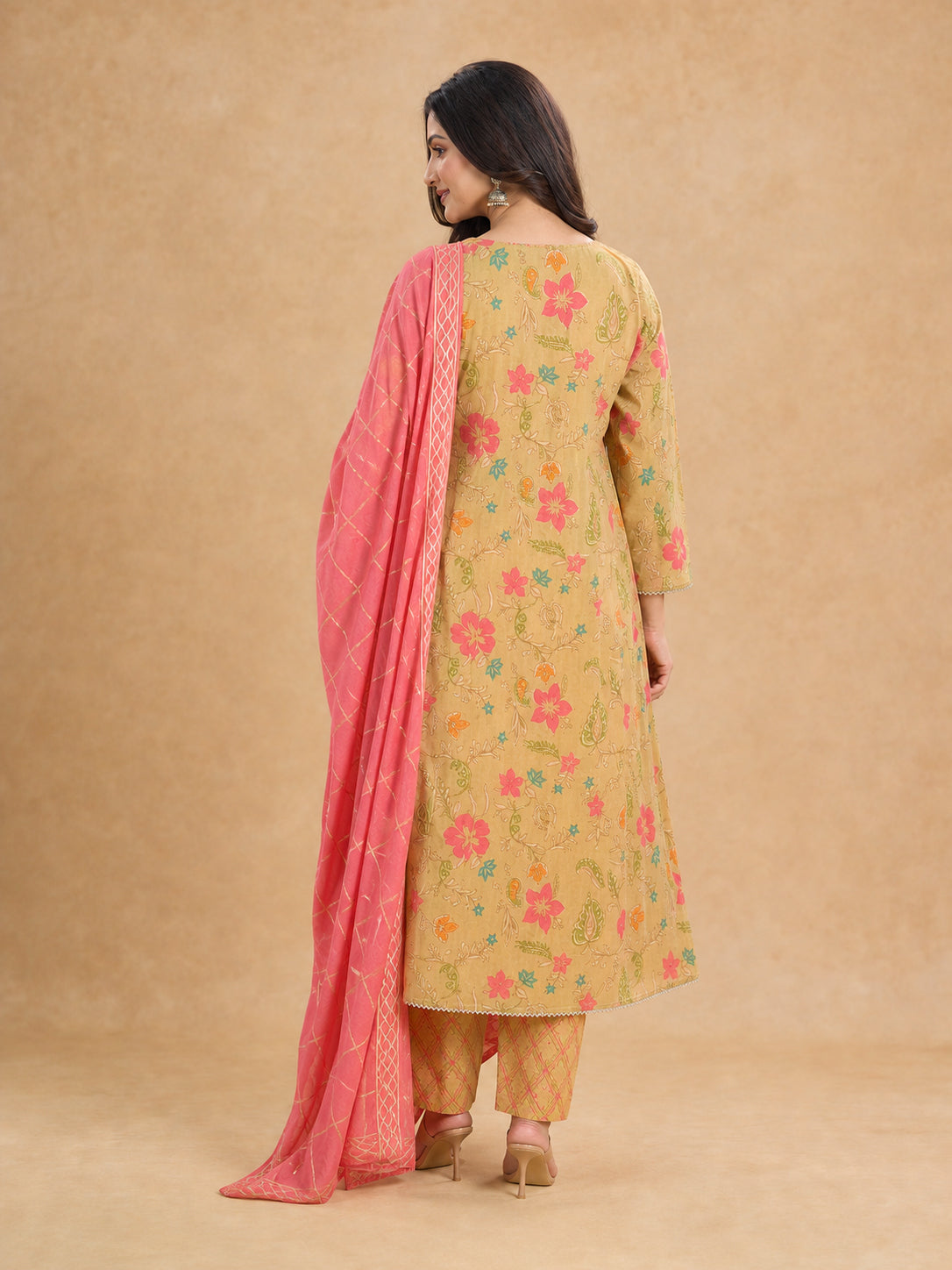 Mustard Floral Printed Mul Cotton Salwar Suit Set - Image 5