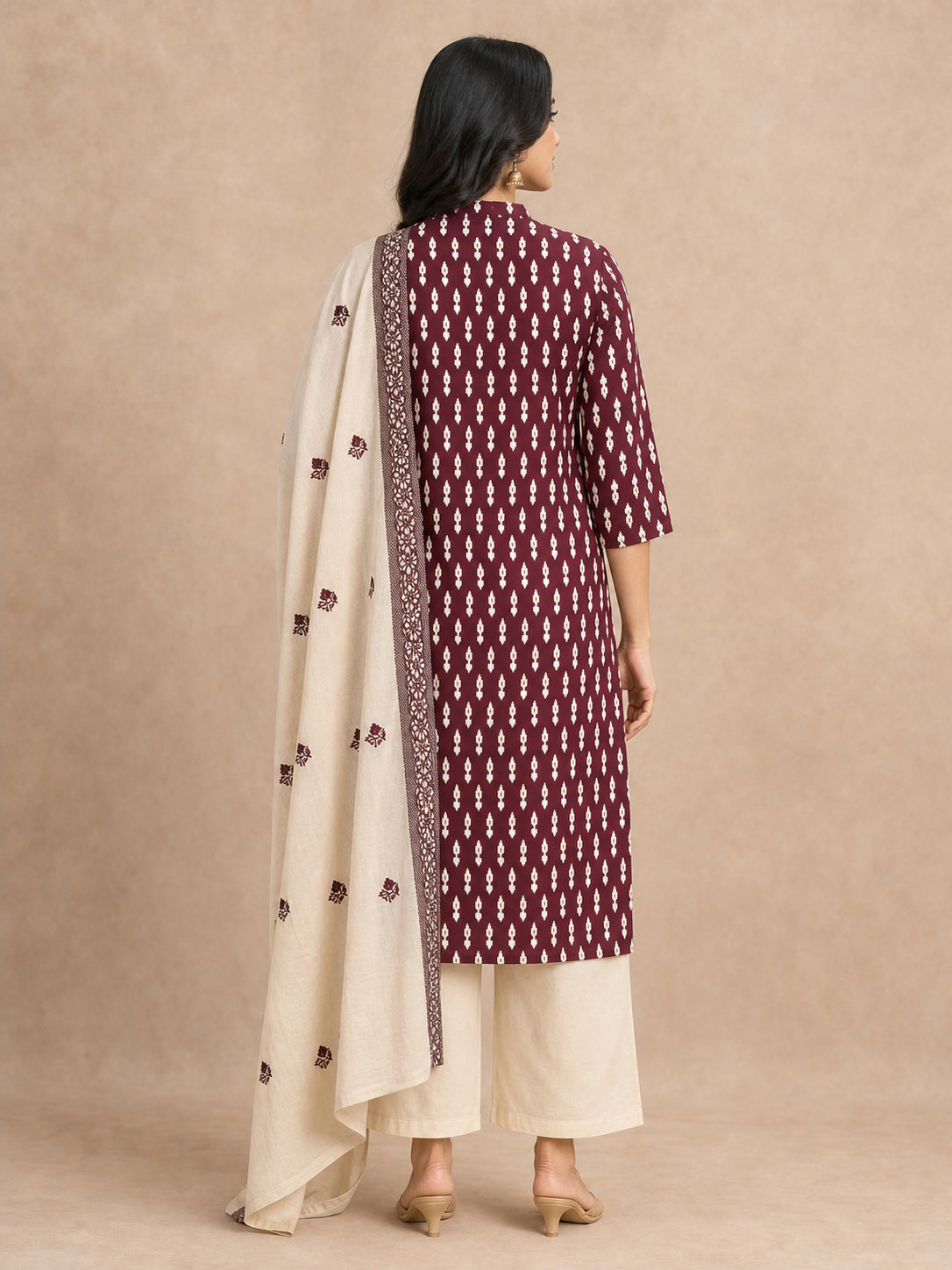 Wine Ikkat Print Pure Cotton Straight Cut Salwar Suit - Image 5