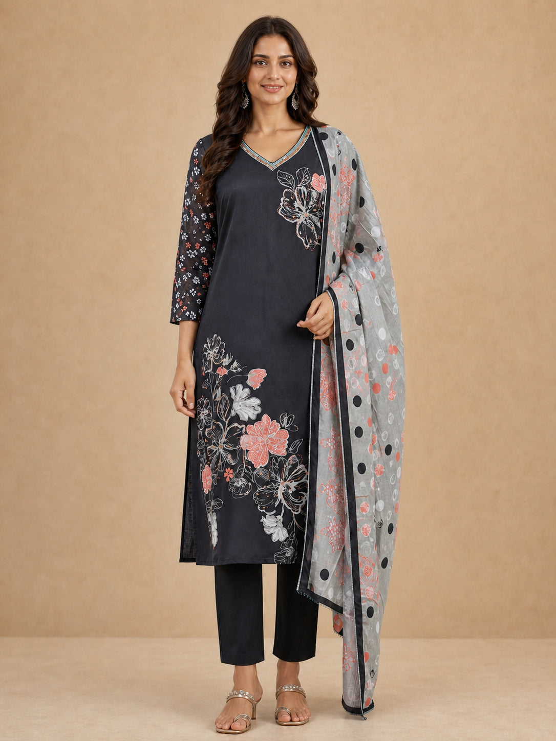 Peachmode Black Muslin Salwar Suit - Image 2