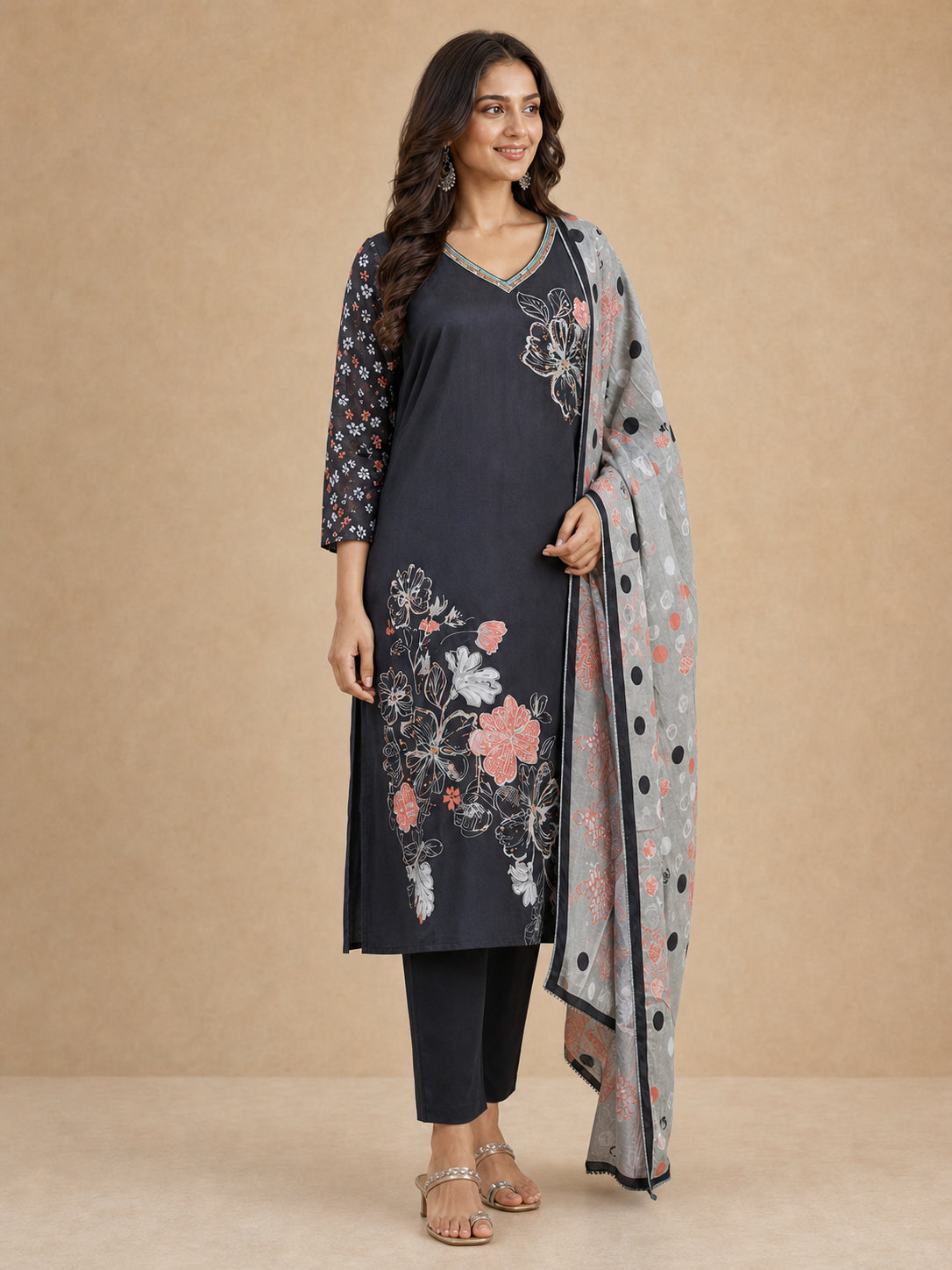 Peachmode Black Muslin Salwar Suit - Image 4