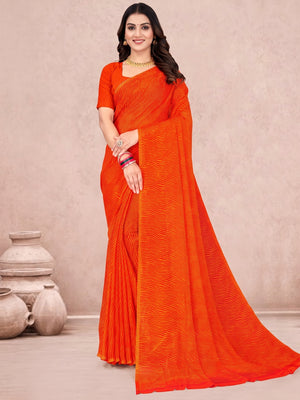 Chiffon Saree In Orange with Classic Leheriya Print - Image 1