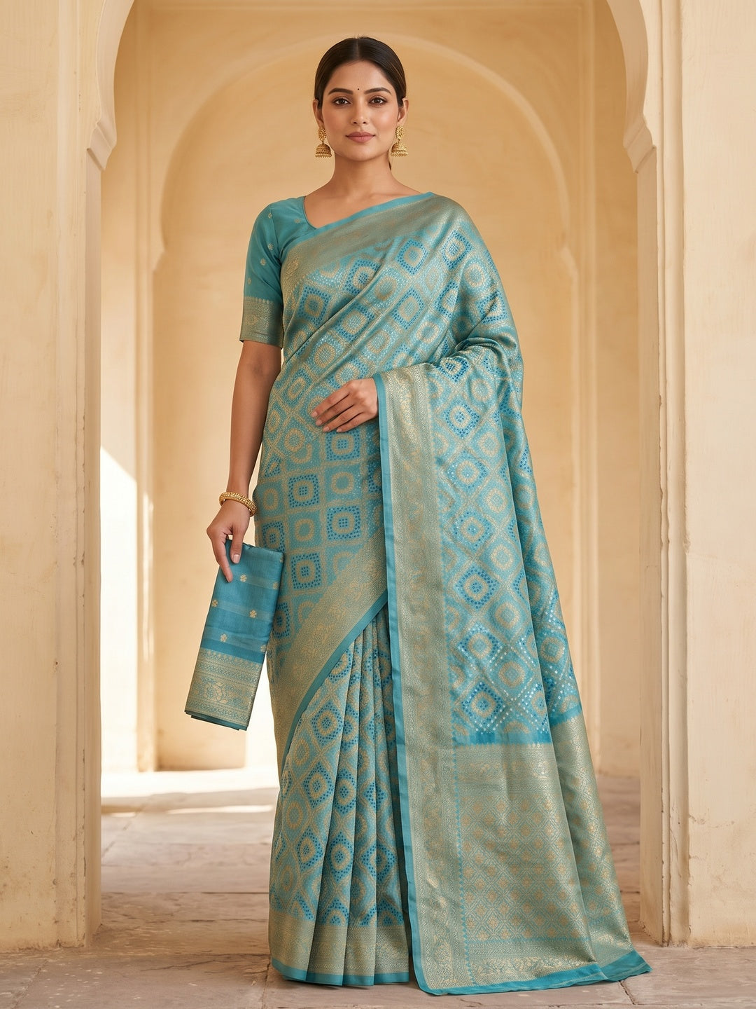 Elegant Blue Silk Blend Saree with Zari Work - Image 3