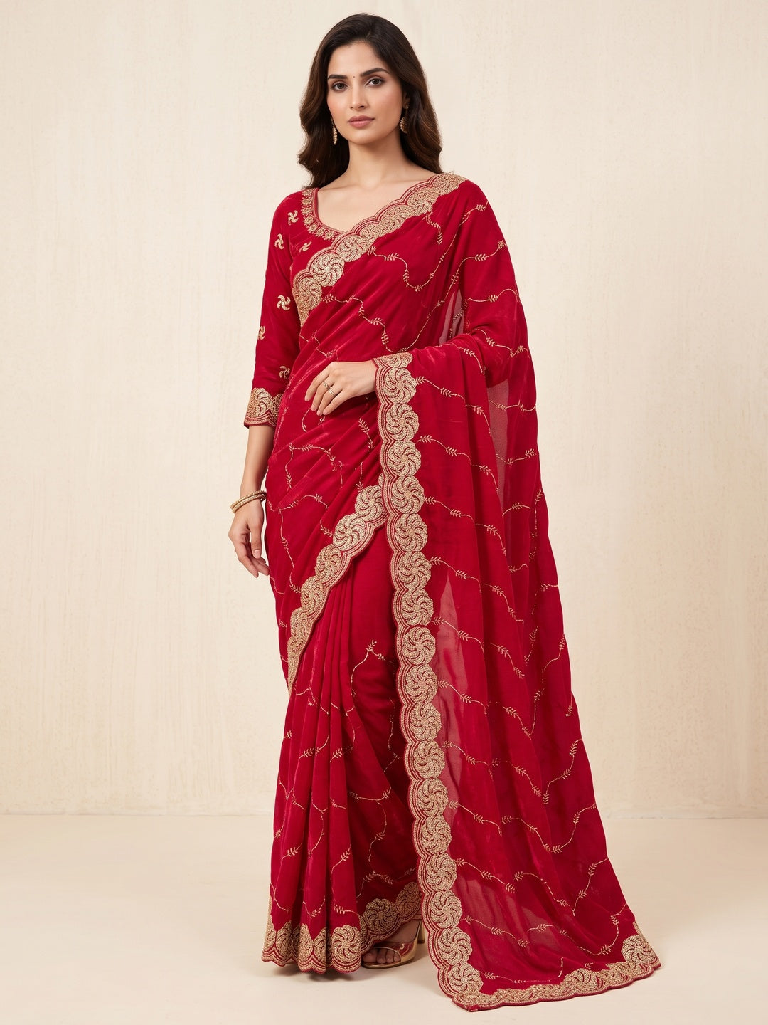 Feminine Pink Satin Saree with Sophisticated Embroidery Work - Image 3