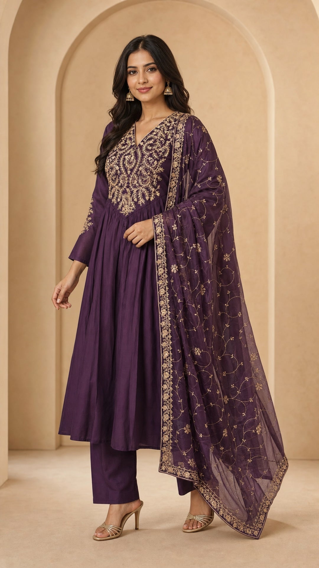 Peachmode Purple Mul Chanderi Salwar Suit - Image 7
