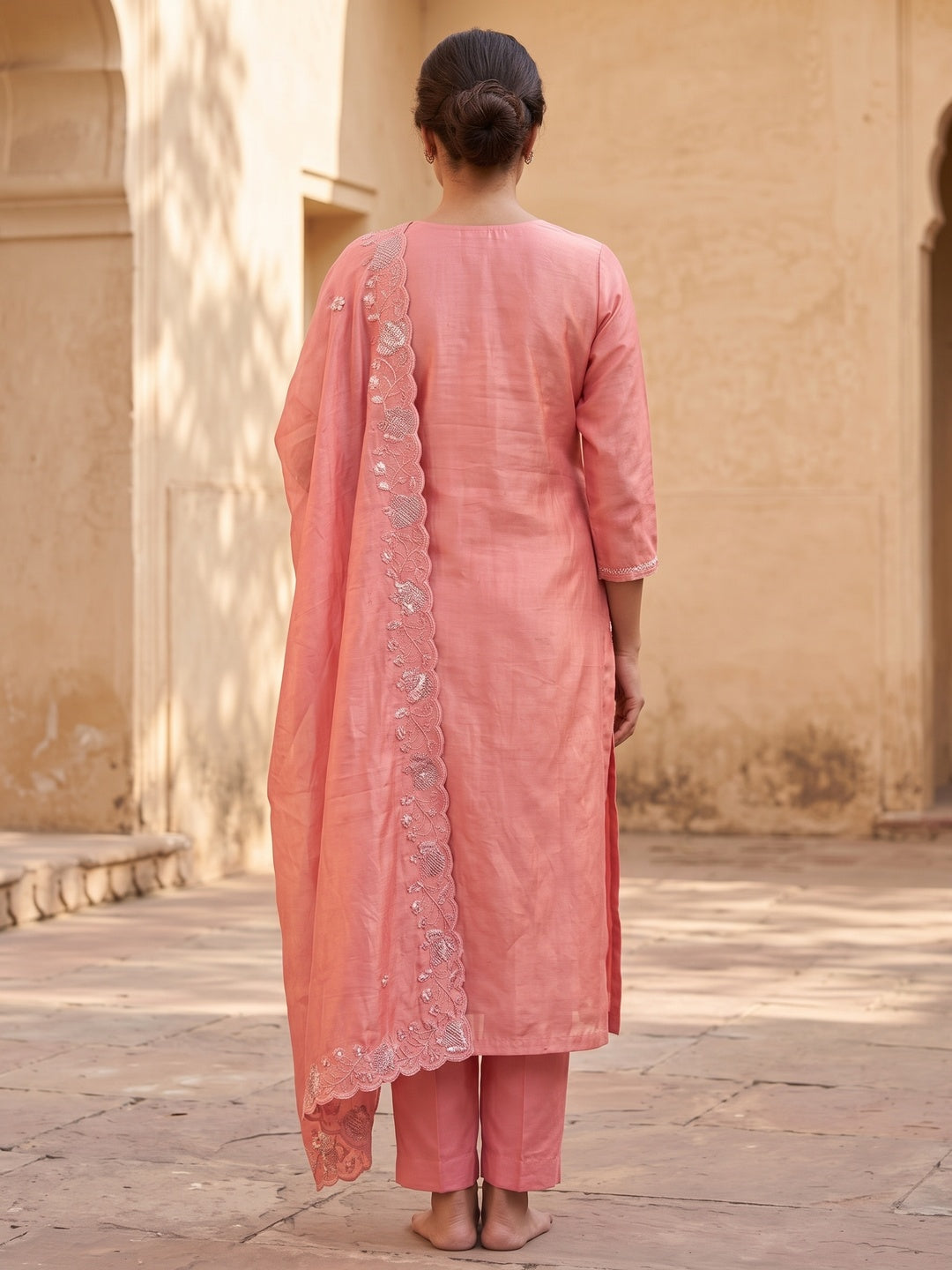 Peachmode Pink Silk Blend Embroidered Salwar Suit Set - Image 5