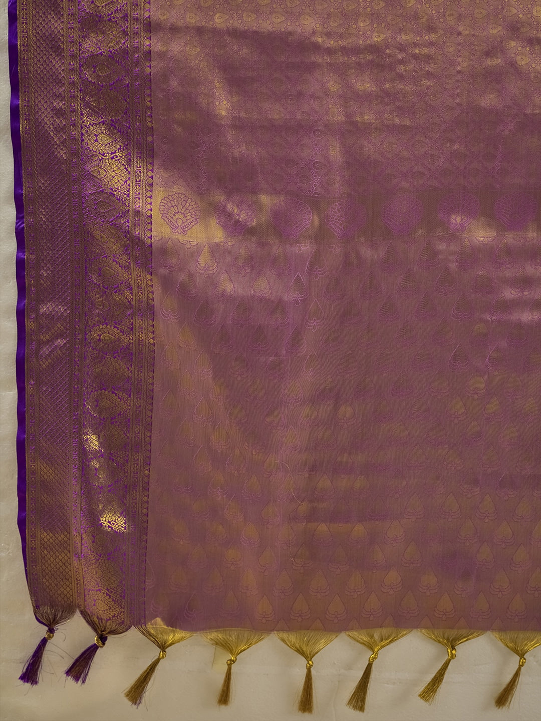 Peachmode Lavender Kanchivaram Silk Woven Saree - Image 5