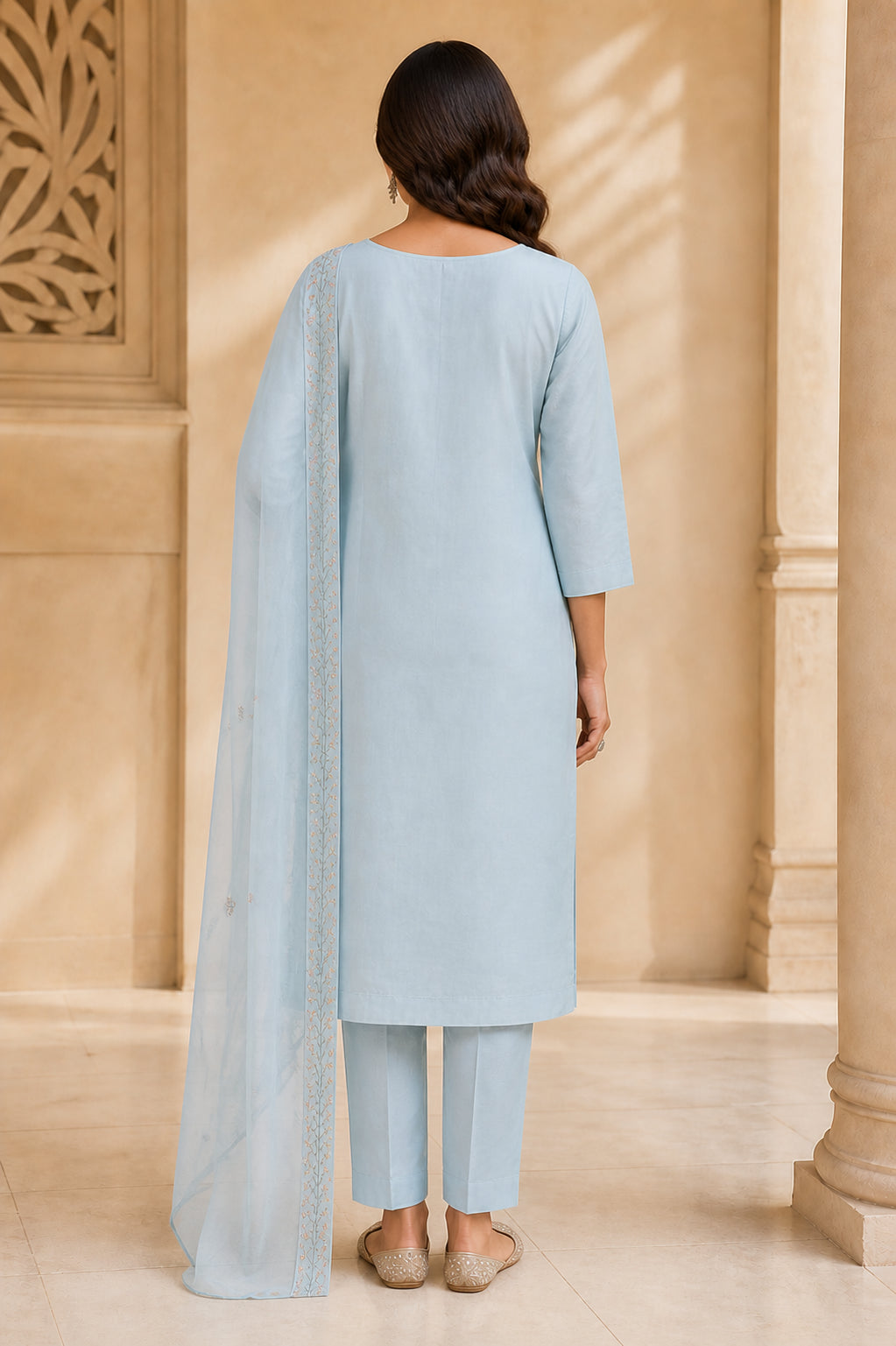 Peachmode Light Blue Viscose Blend Beaded Embroidered Salwar Suit - Image 4