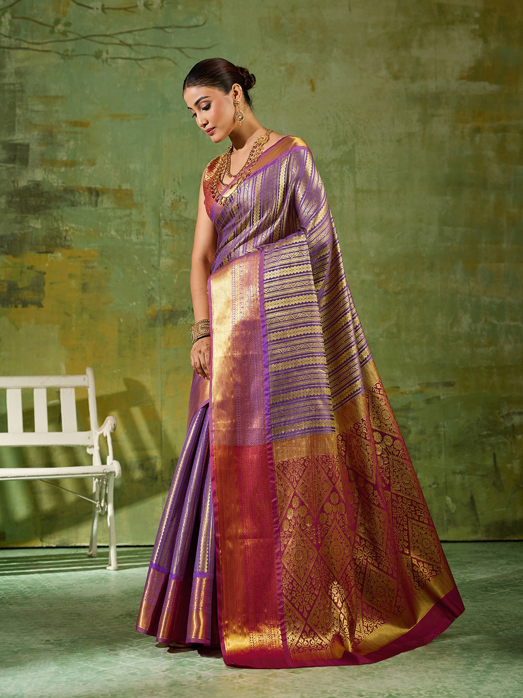 Peachmode Lavender Kanchivaram Silk Woven Saree - Image 2