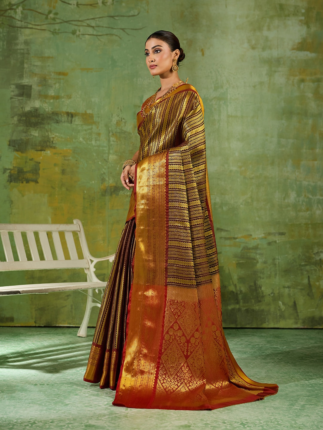 Peachmode Brown Kanchivaram Silk Woven Saree - Image 2
