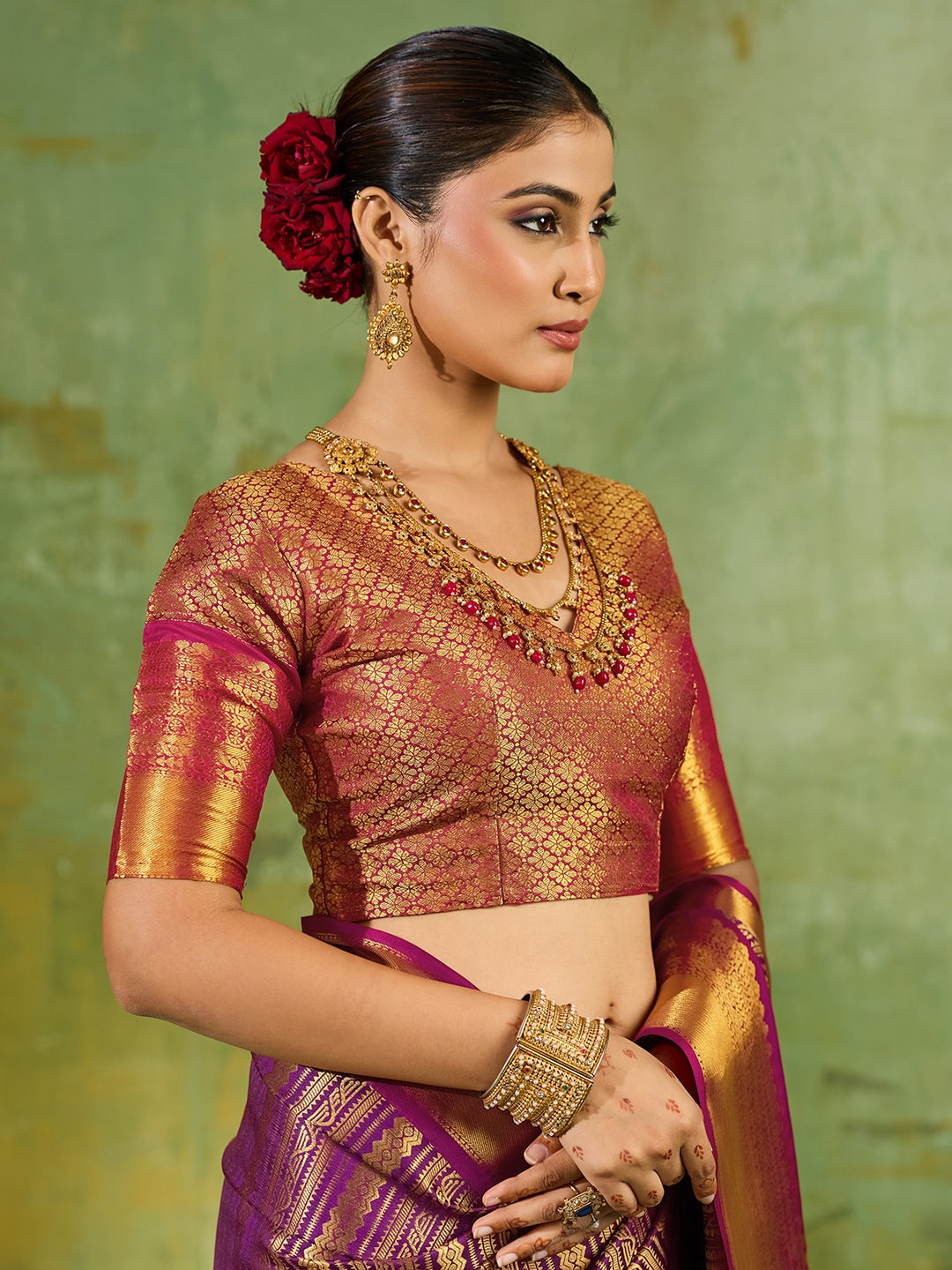 Peachmode Purple Kanchivaram Silk Woven Saree - Image 4
