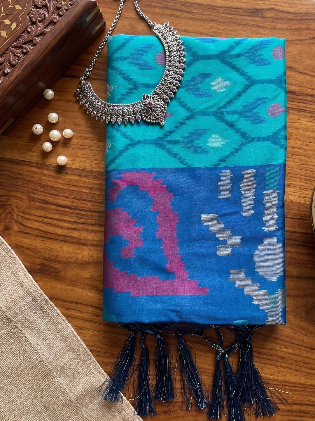 Peachmode Sky Blue Soft Silk Woven Saree - Image 4