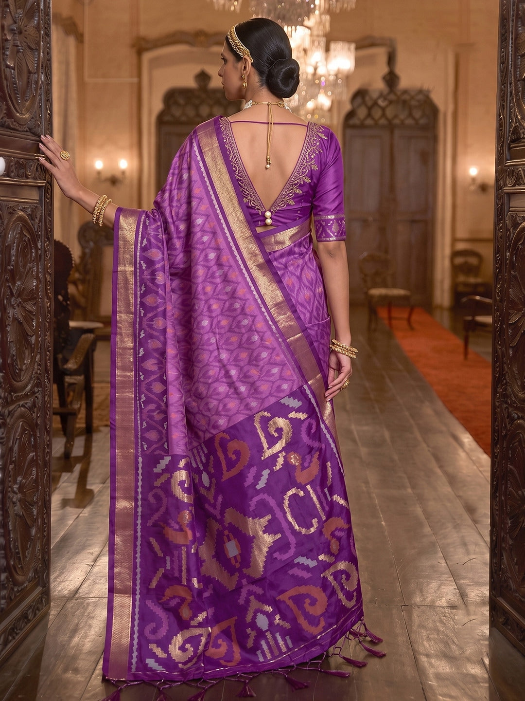 Peachmode Lavender Soft Silk Woven Saree - Image 2