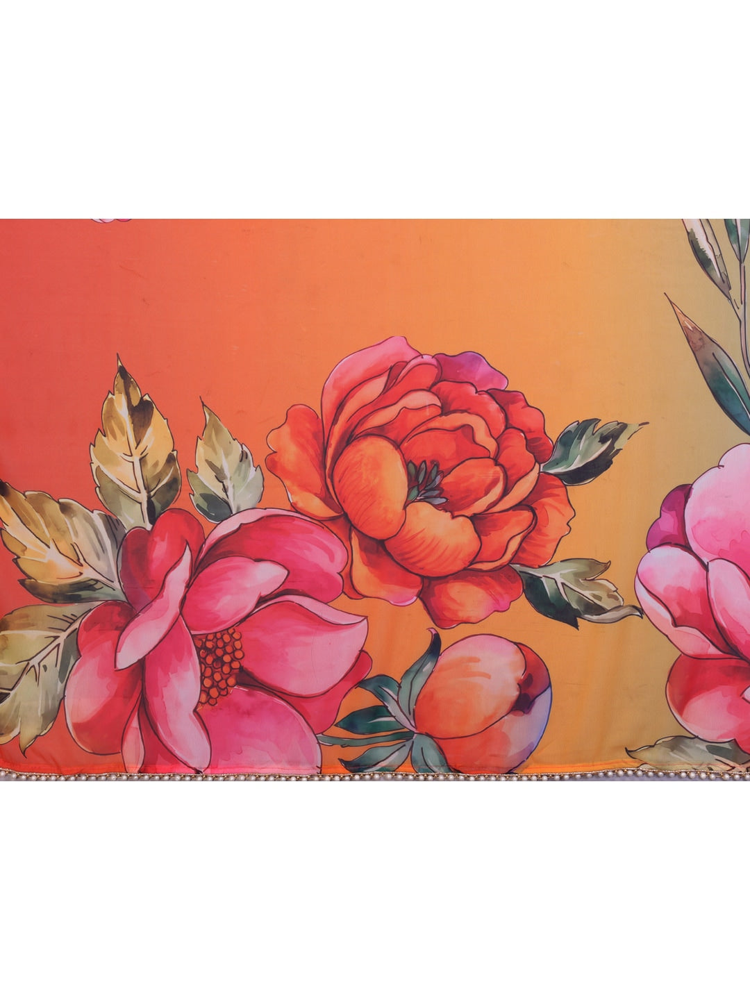 Peachmode Orange Floral Digital Print Georgette Saree - Image 3